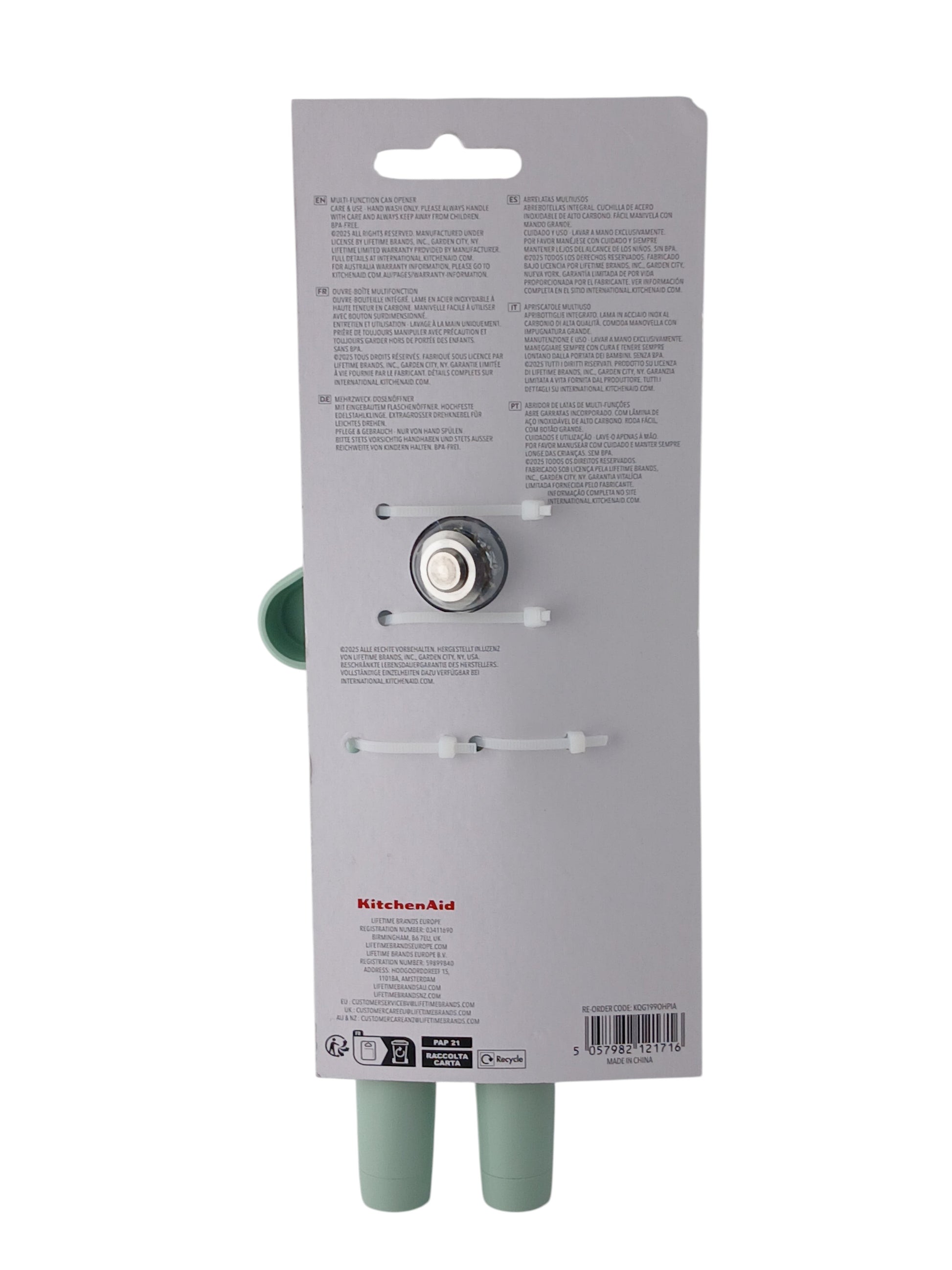 Department Store UK KitchenAid green multi-function can opener in original retail packaging with bottle opener