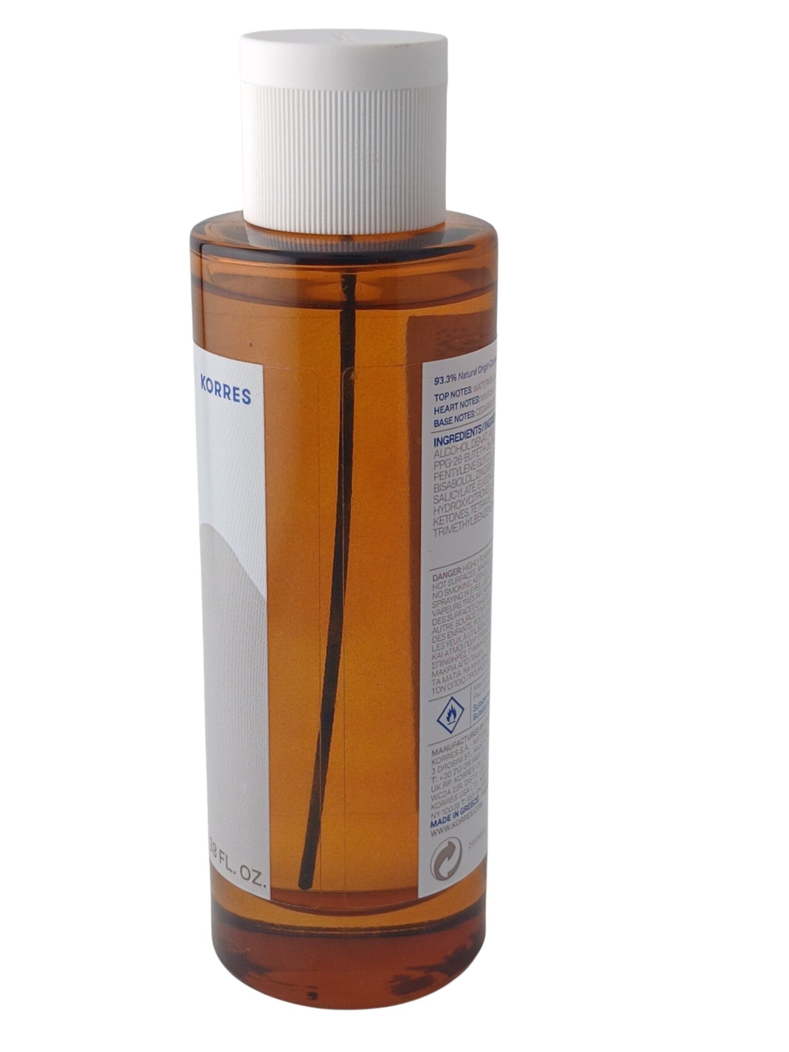 Department Store UK KORRES Sikinos All Body Spray in a 100ml amber bottle with a white cap and informative label