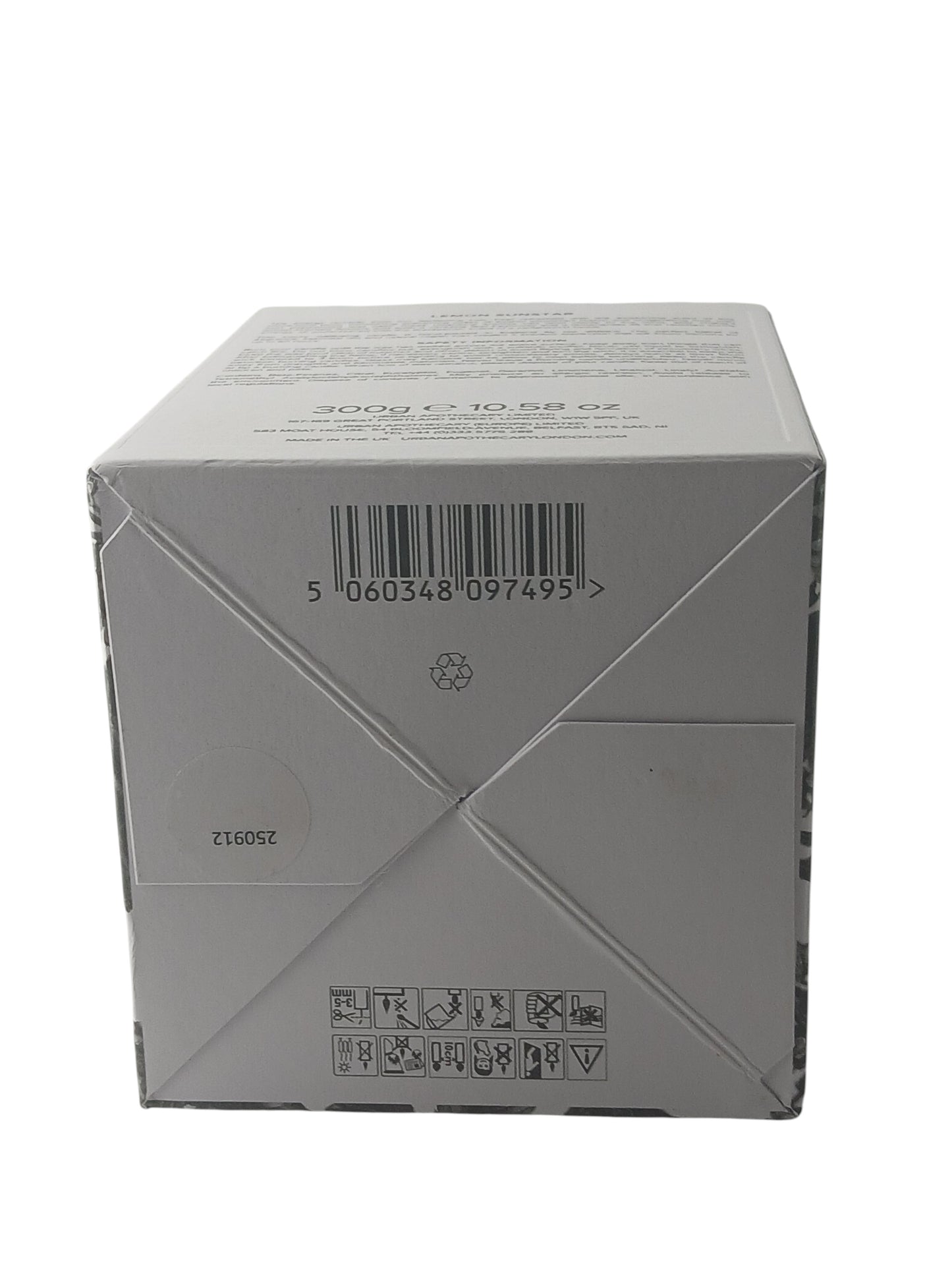 Department Store UK Urban Apothecary Lemon Sunstar candle box base with barcode and safety information