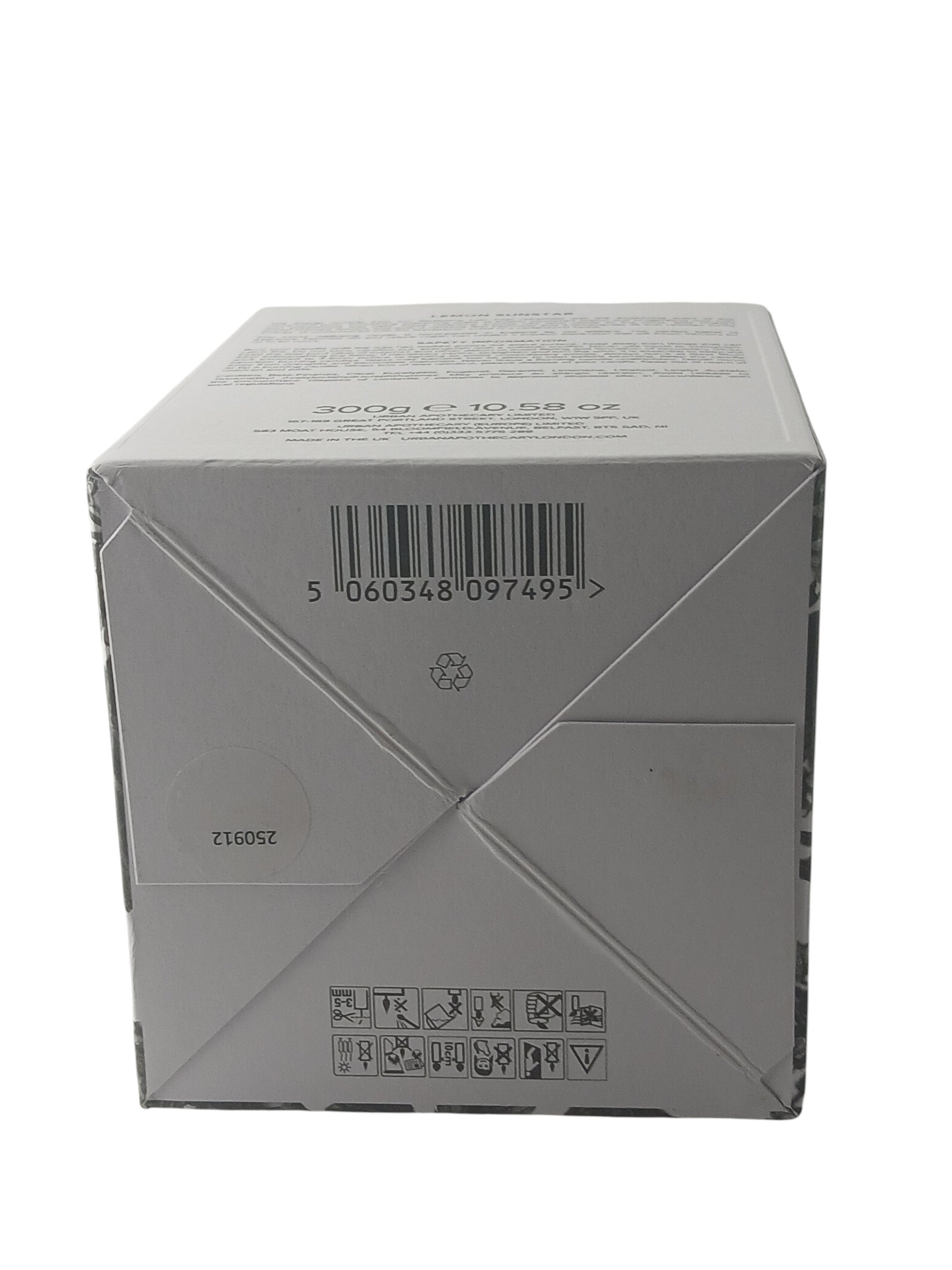 Department Store UK Urban Apothecary Lemon Sunstar candle box base with barcode and safety information
