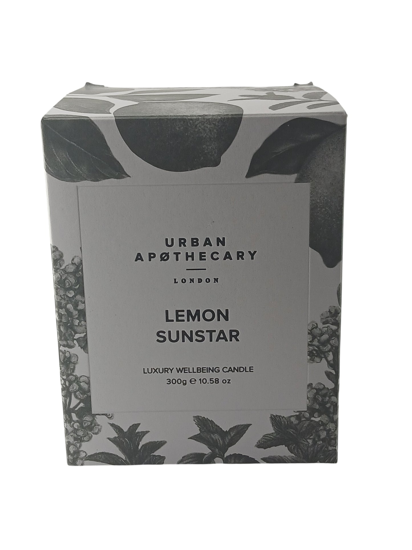 Department Store UK Urban Apothecary Lemon Sunstar luxury scented candle in a black and white botanical print box