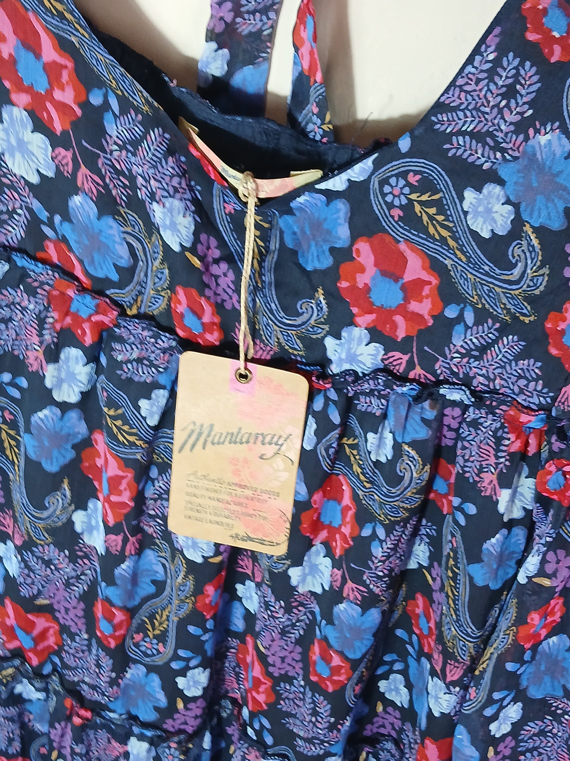 Department Store UK Mantaray floral print dress in navy blue with red and light blue flowers, brand new with tags