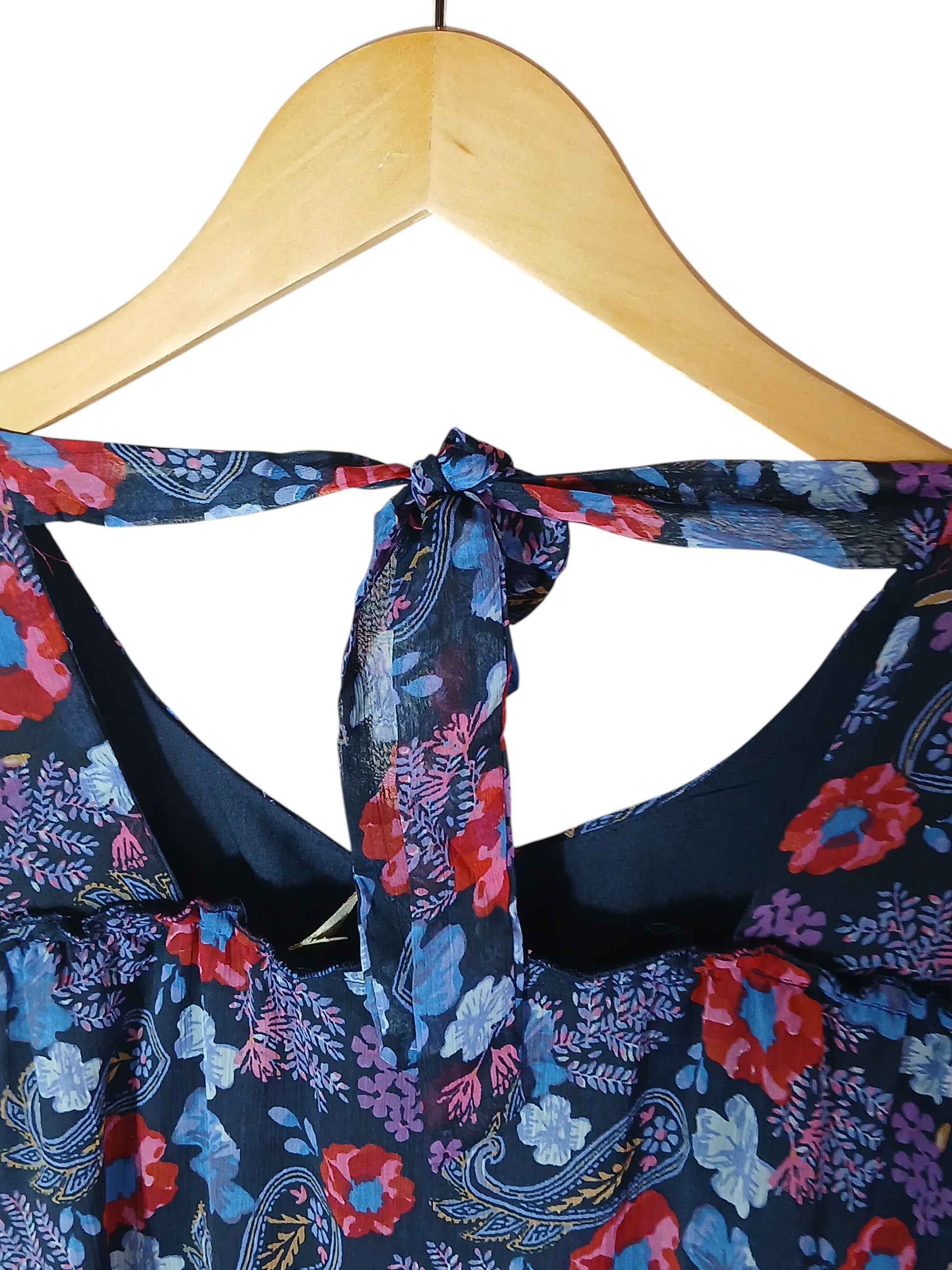 Department Store UK Mantaray floral print dress with a tie-back detail on a wooden hanger