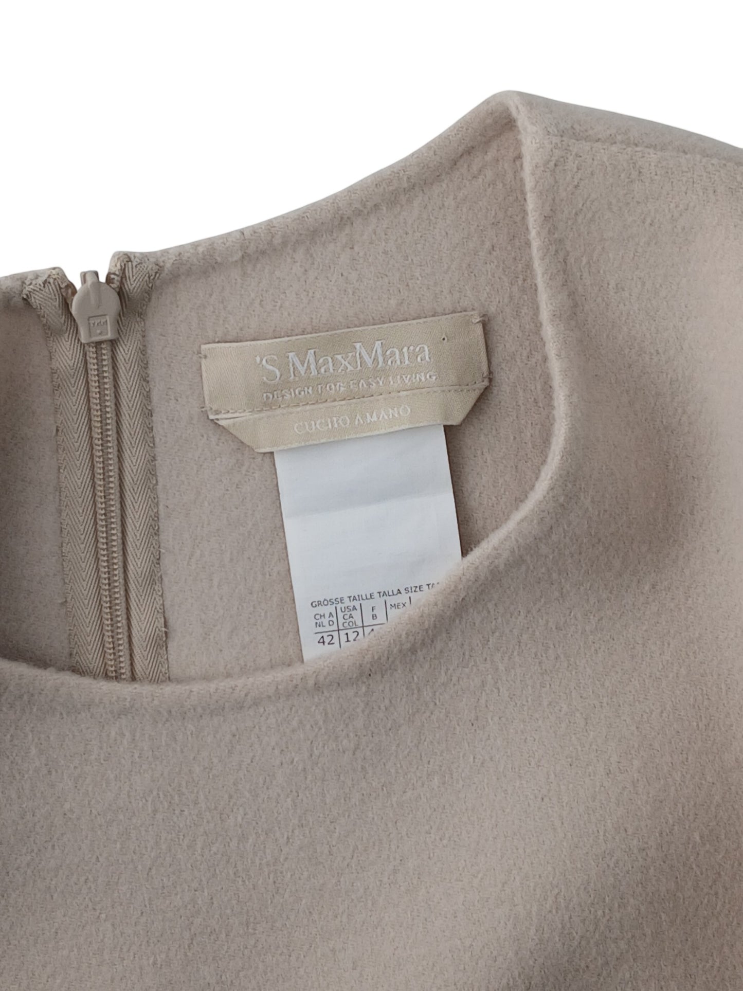 Department Store UK 'S Max Mara beige pure wool dress label and back zipper detail