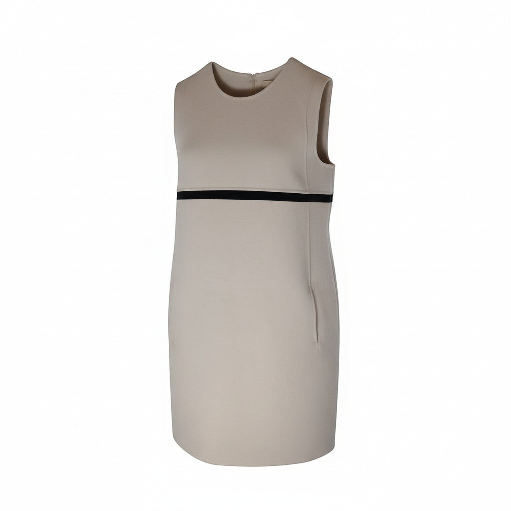 Department Store UK 'S Max Mara beige sleeveless wool dress with a black horizontal stripe detail
