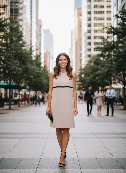 Department Store UK 'S Max Mara beige pure wool sleeveless dress worn by a woman on a city street