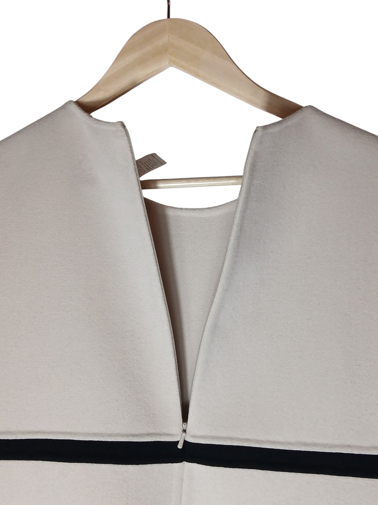 Department Store UK pre-loved 'S Max Mara pure wool dress in cream with a black stripe detail on a wooden hanger