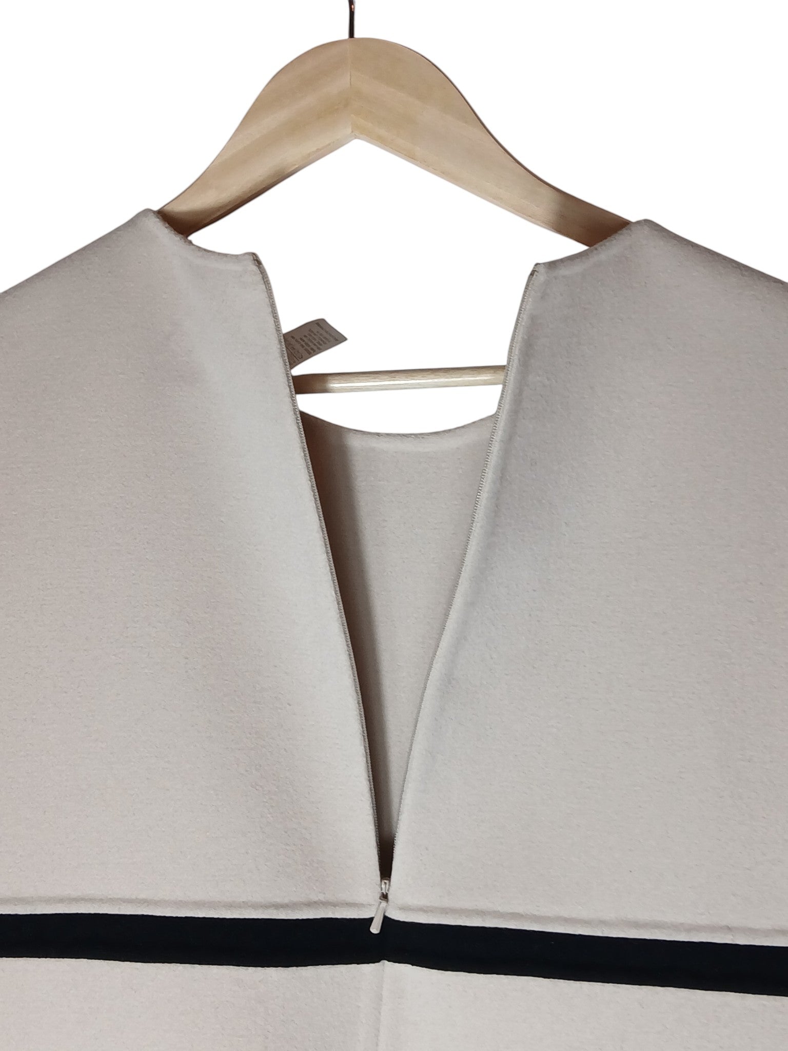 Department Store UK pre-loved 'S Max Mara pure wool dress in cream with a black stripe detail on a wooden hanger