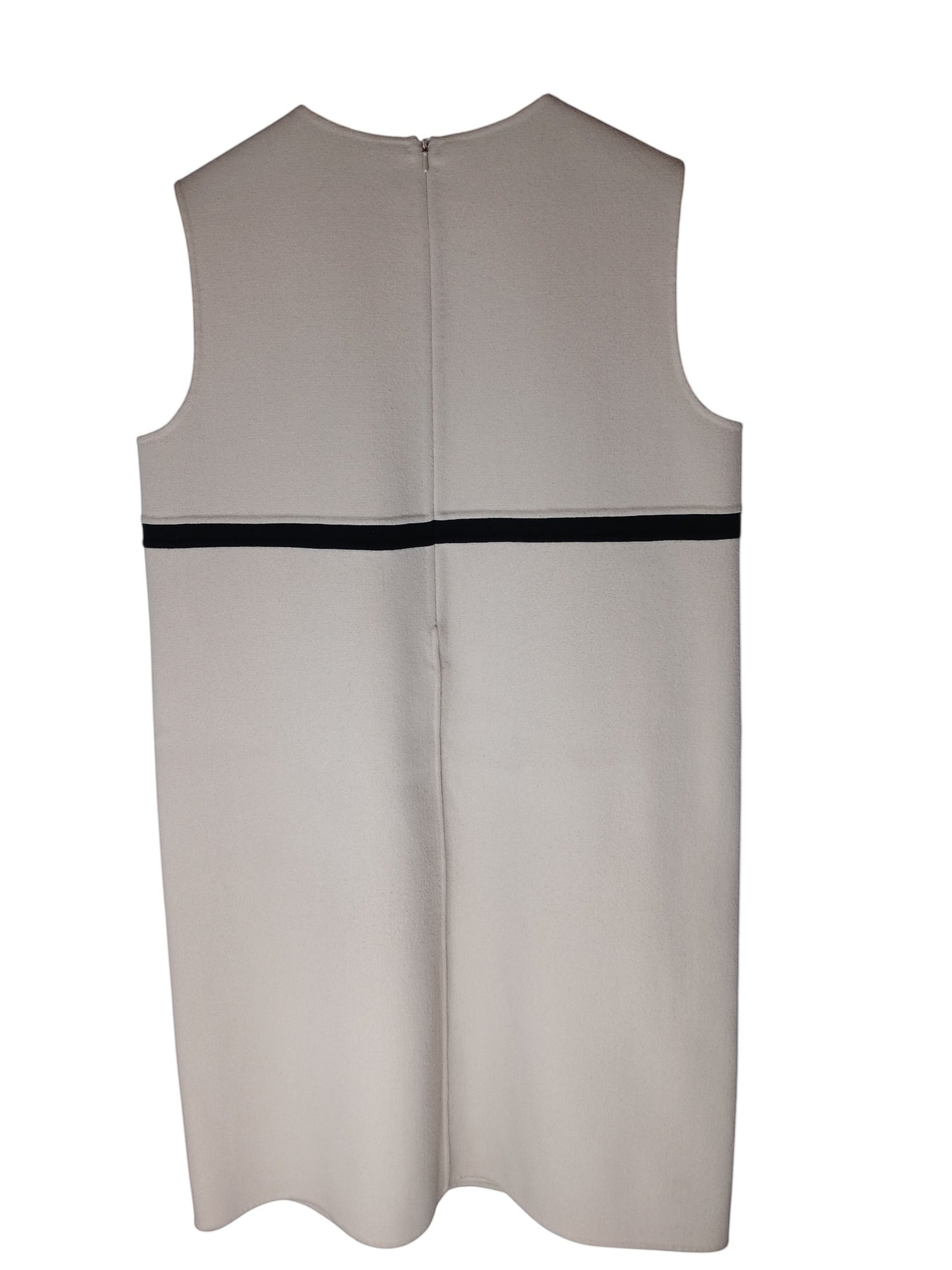 Department Store UK pre-loved 'S Max Mara sleeveless pure wool dress in cream with a horizontal black stripe detail