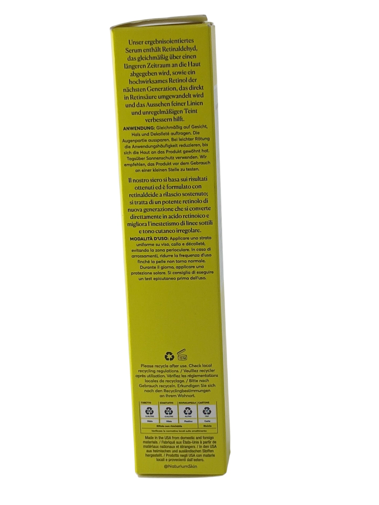 Department Store UK Naturium Retinaldehyde Cream Serum packaging side view with multilingual product information