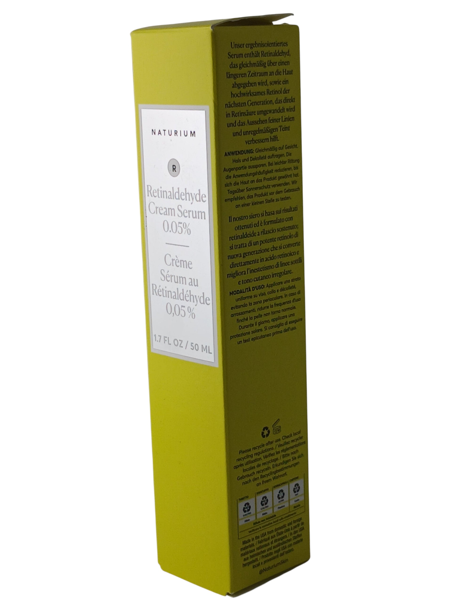 Department Store UK Naturium Retinaldehyde Cream Serum 0.05% anti-ageing treatment in a lime green box.