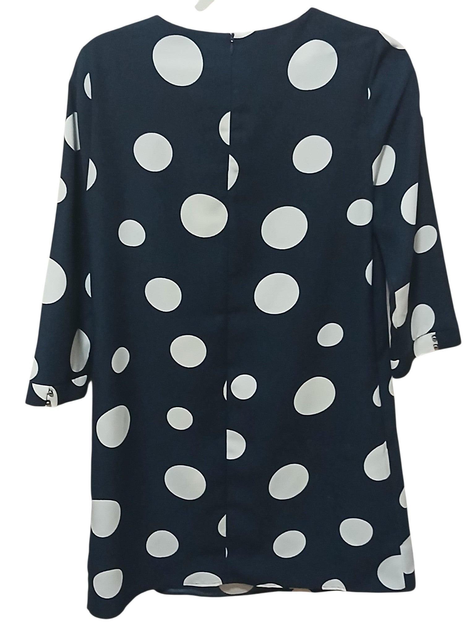 Department Store UK Phase Eight navy blue shift dress with oversized white polka dots and three-quarter sleeves