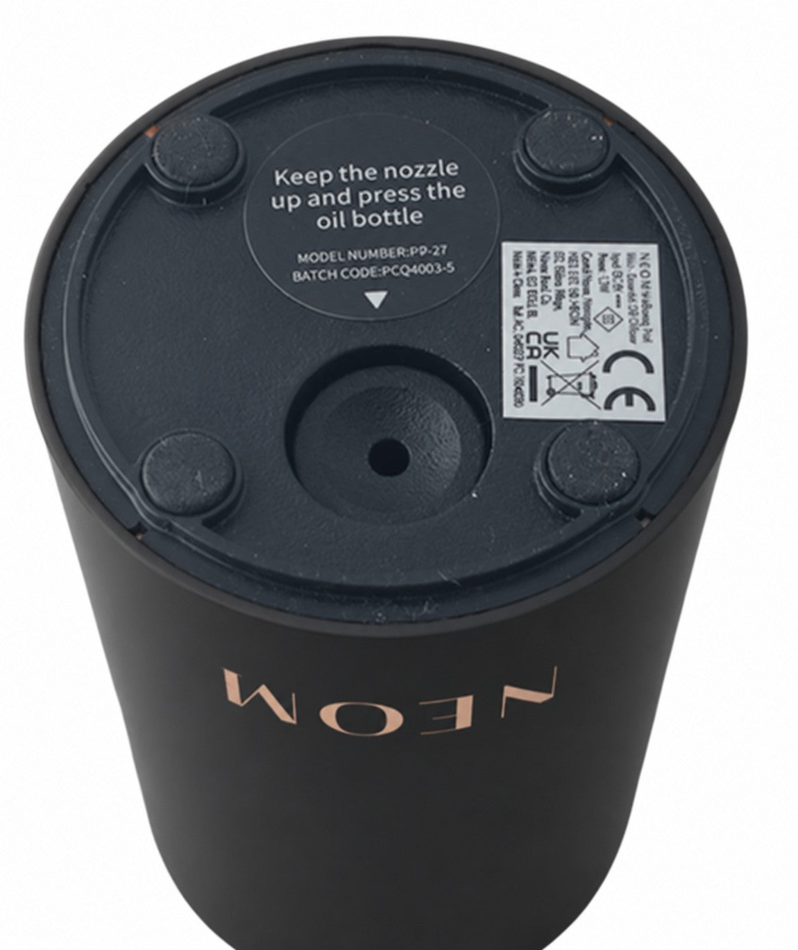 Department Store UK NEOM Wellbeing Pod Mini+ waterless essential oil diffuser base showing product information labels