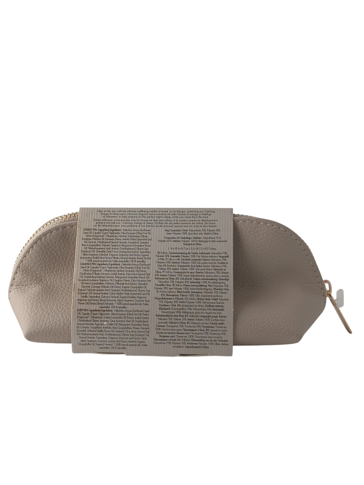 Department Store UK NEOM Wellbeing Pen Discovery Set in a beige travel pouch with product information tag