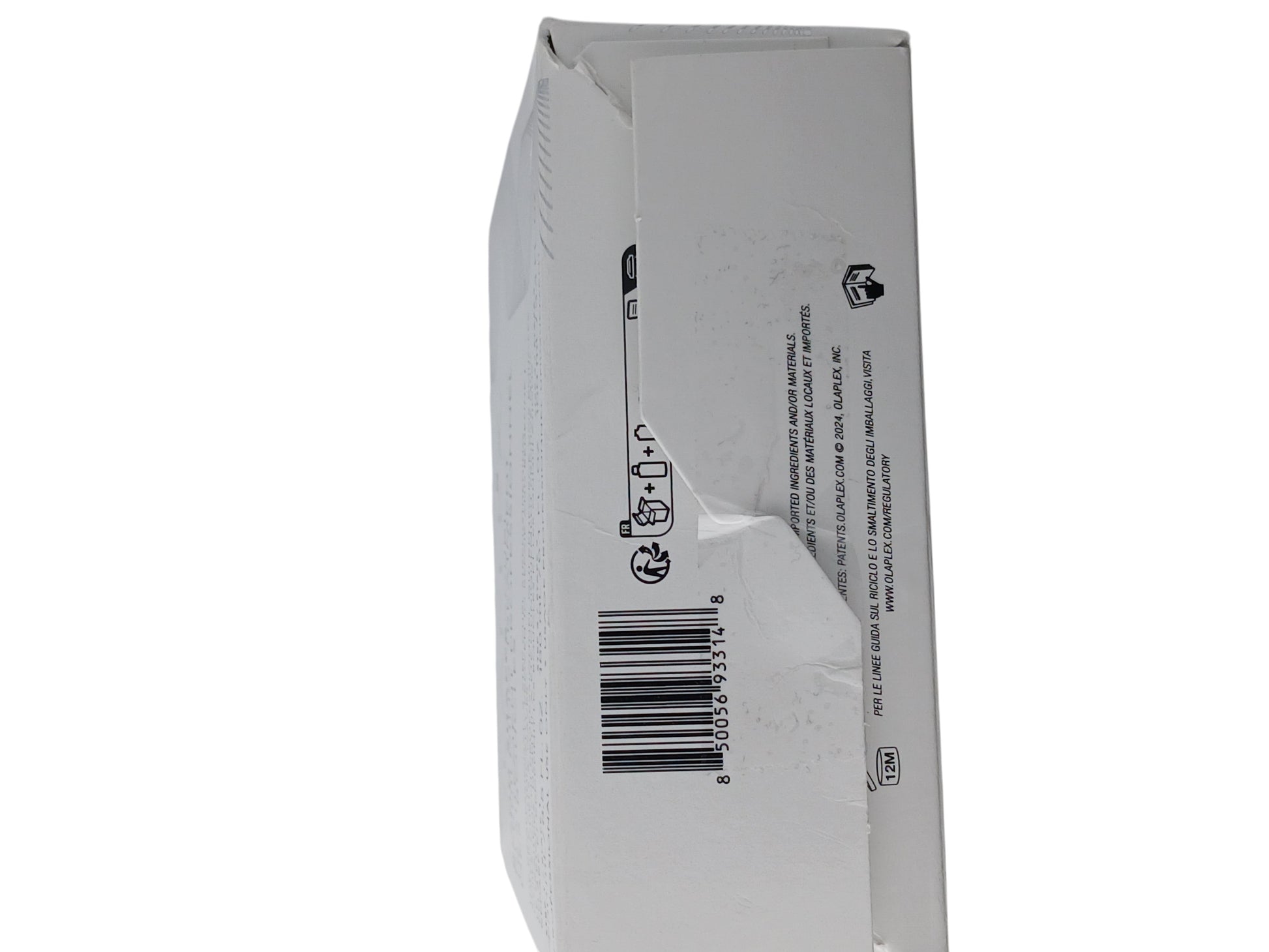 Department Store UK Olaplex Bond Shaper 3-step curl treatment kit box side view with barcode and recycling symbols