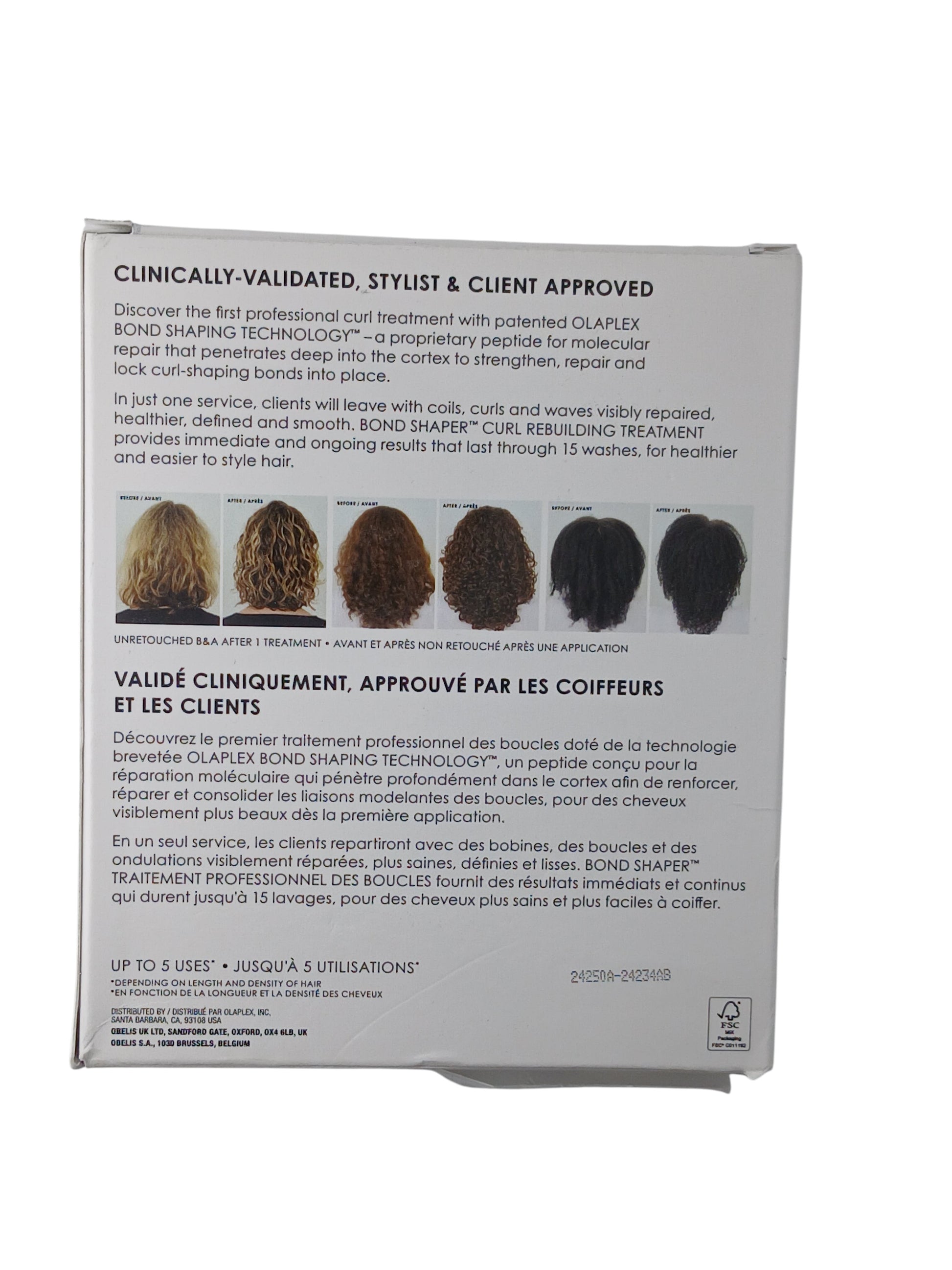 Department Store UK Olaplex Bond Shaper 3-Step Curl Rebuilding Treatment kit box back view with hair transformation