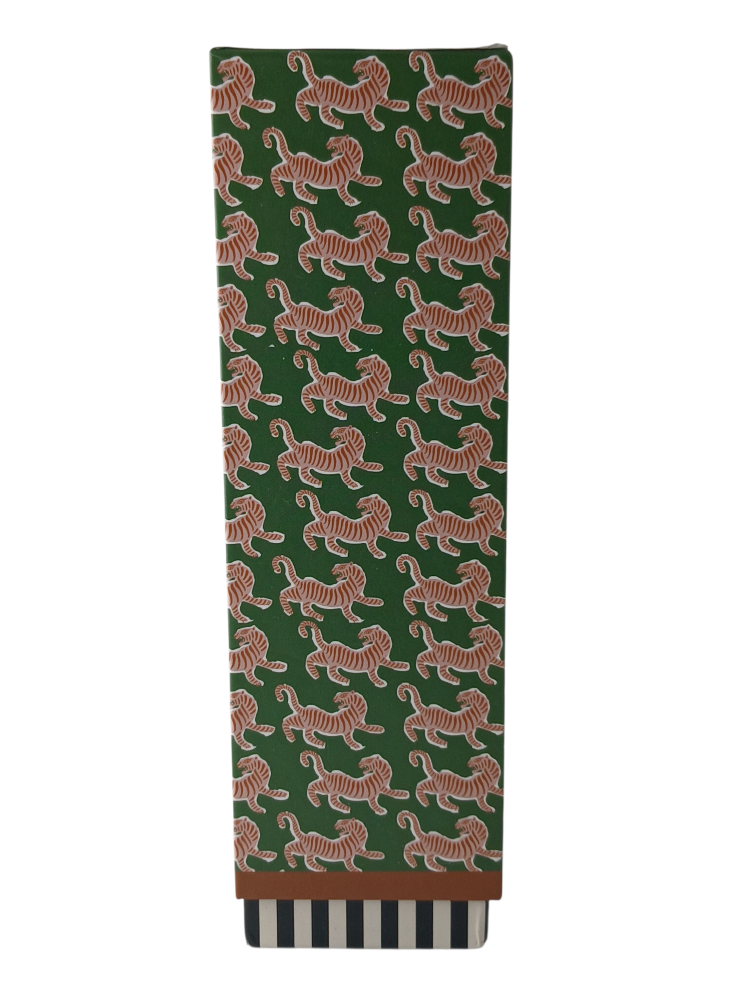 Department Store UK Paddywax reed diffuser box featuring a green background with a repeating orange tiger pattern.