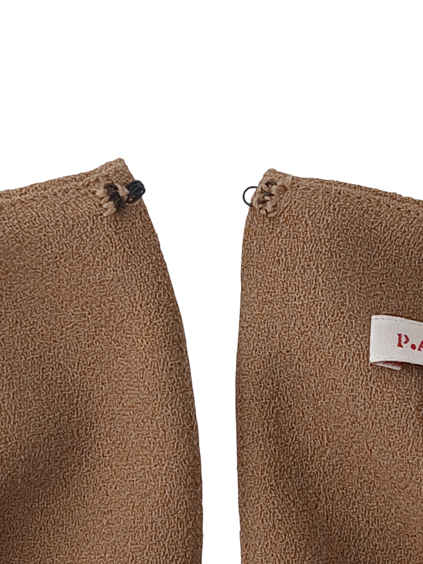 Department Store UK P.A.R.O.S.H. camel textured fabric shift dress detail with brand label and hook closure