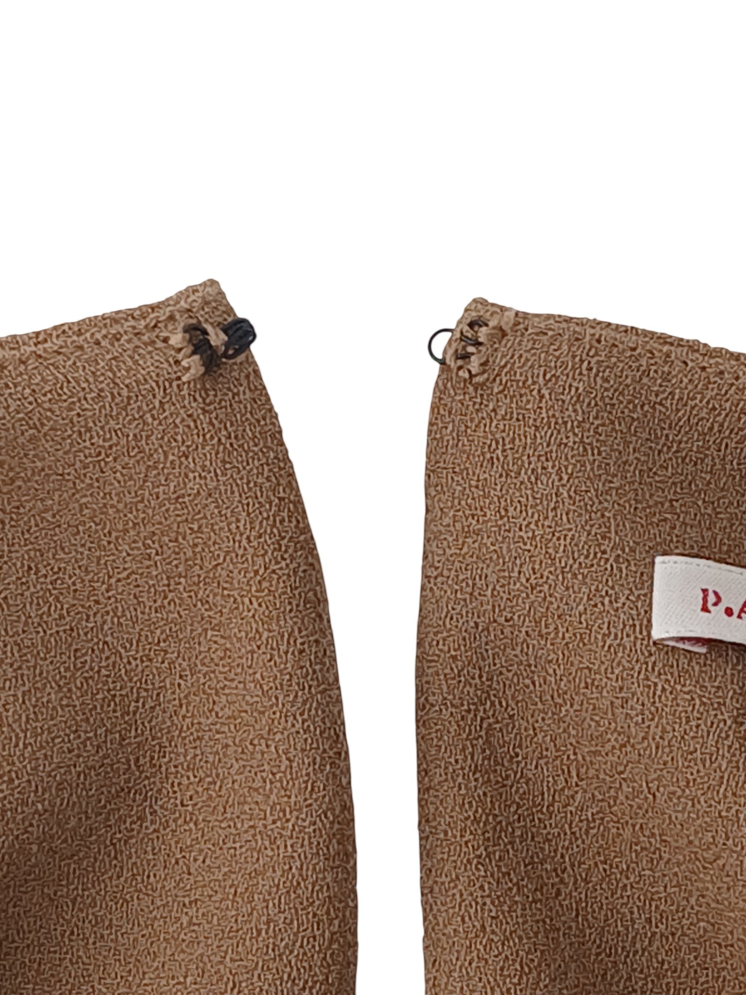 Department Store UK P.A.R.O.S.H. camel textured fabric shift dress detail with brand label and hook closure