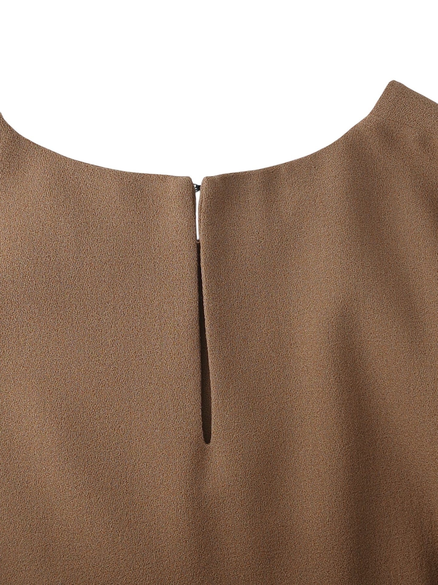 Department Store UK P.A.R.O.S.H. camel shift dress neckline detail with small back slit and hook closure