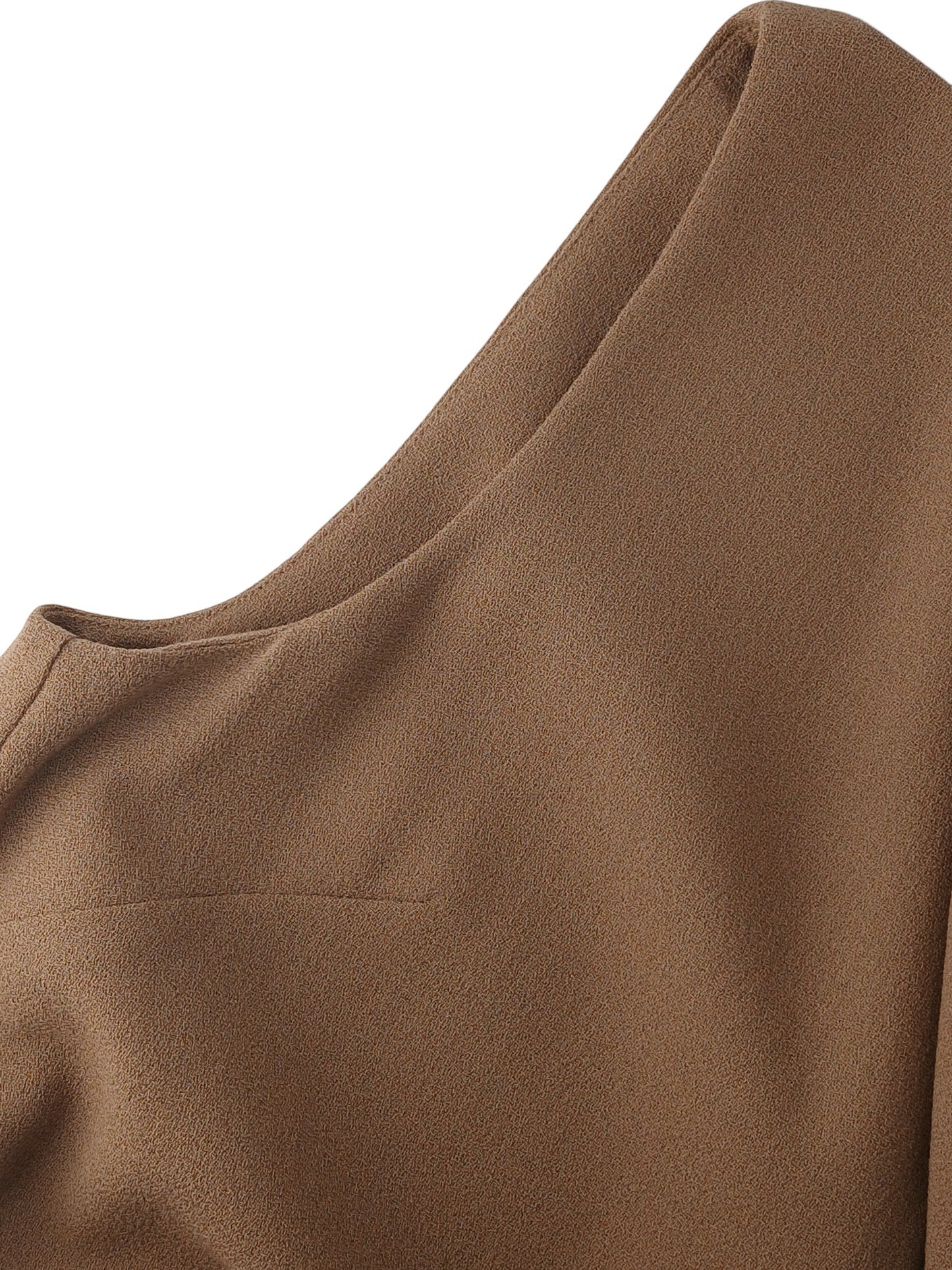 Department Store UK P.A.R.O.S.H. sleeveless shift dress in camel brown fabric, showing detail of the shoulder cut.
