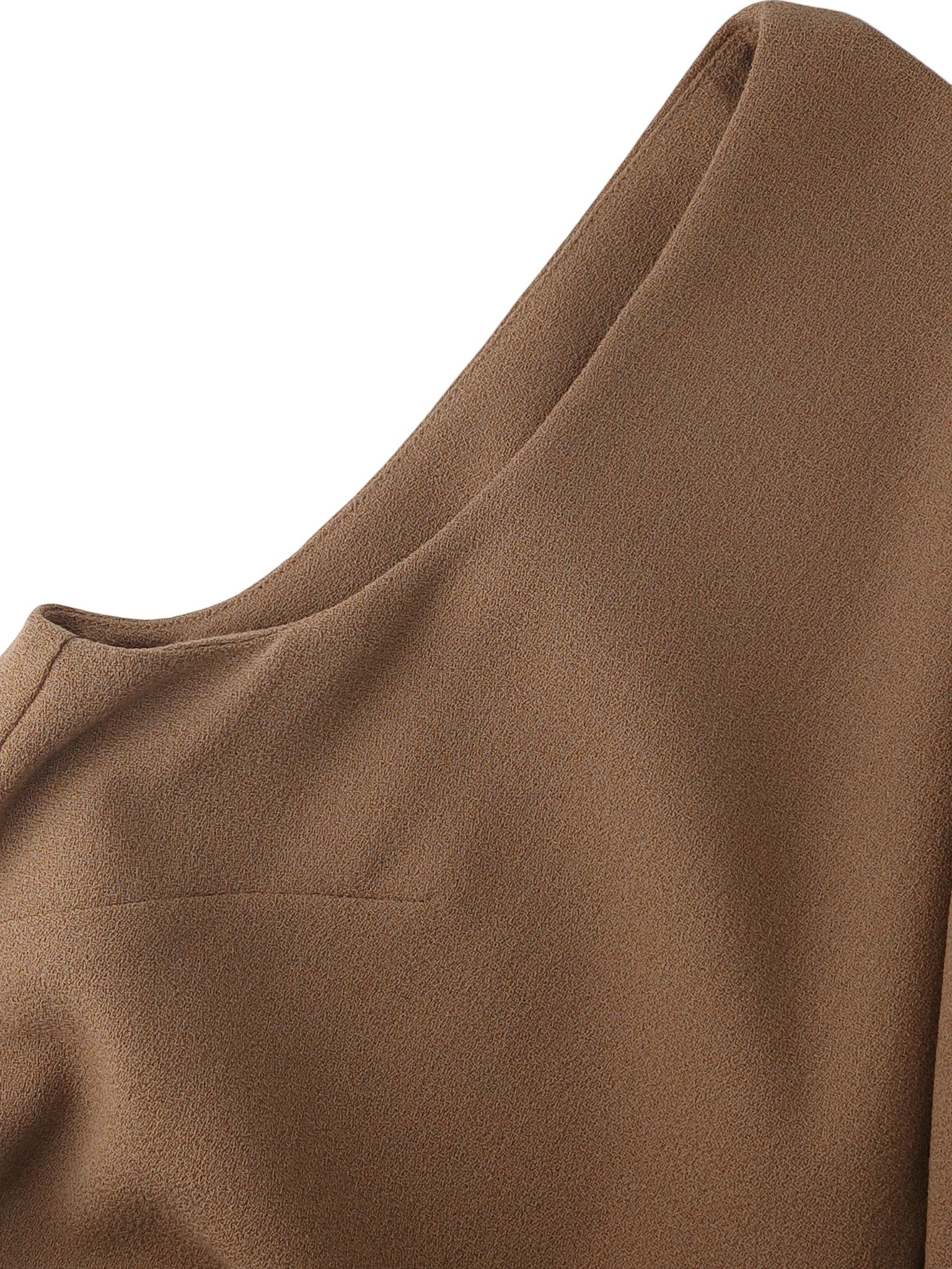 Department Store UK P.A.R.O.S.H. sleeveless shift dress in camel brown fabric, showing detail of the shoulder cut.