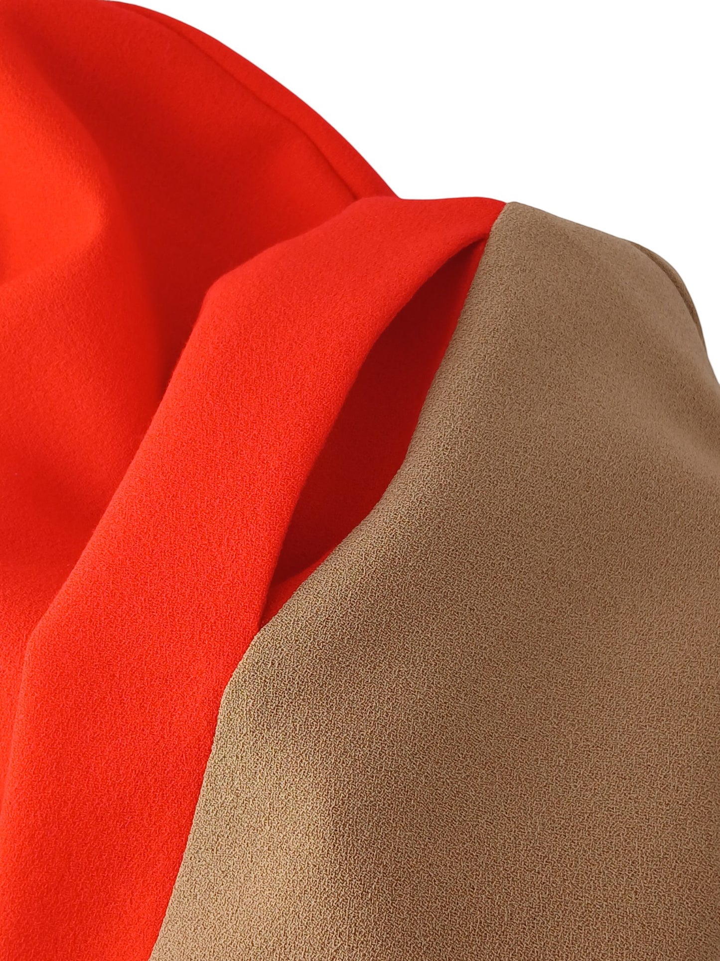 Department Store UK P.A.R.O.S.H. sleeveless shift dress featuring a two-tone camel and red textured fabric design.