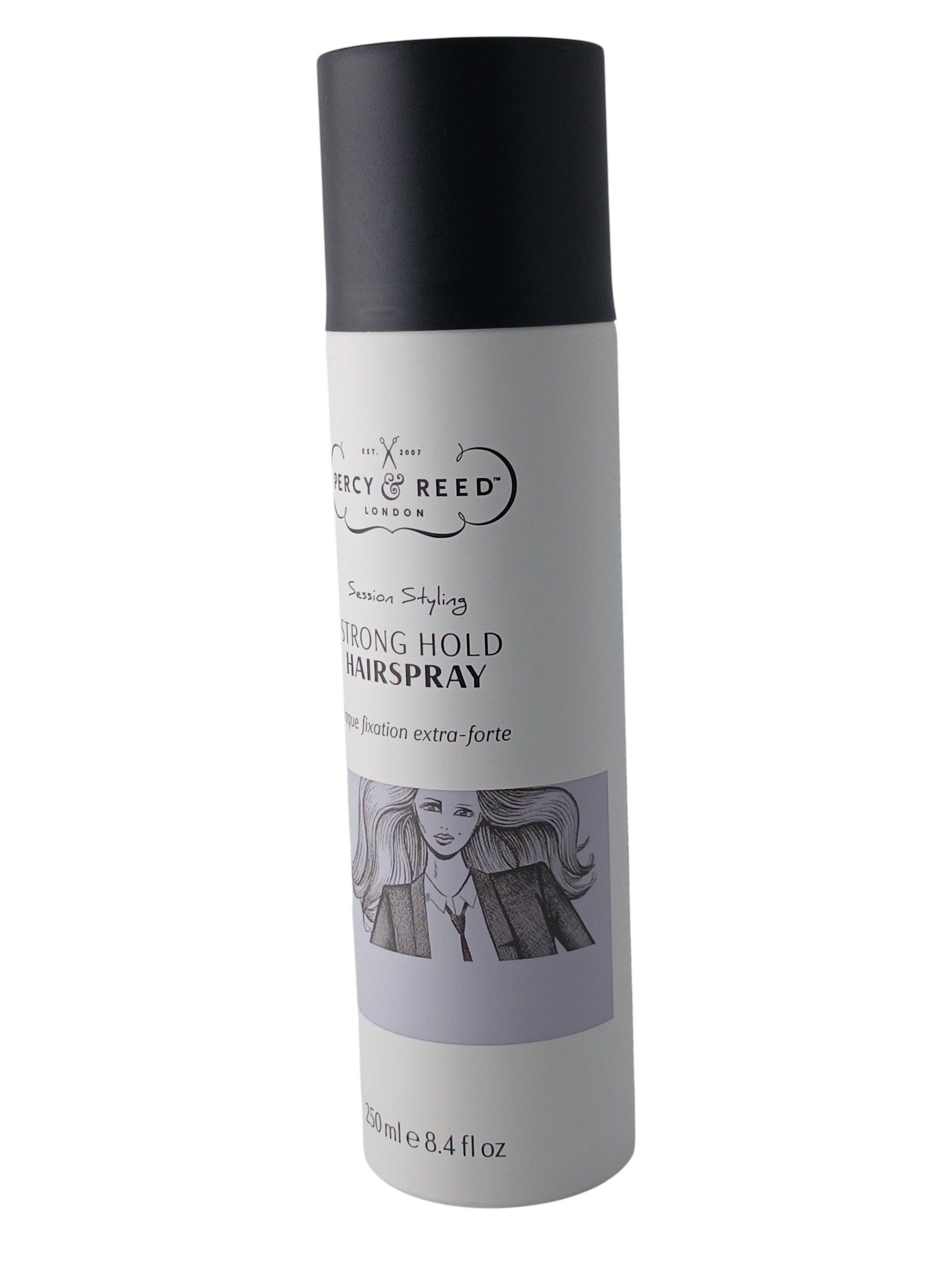 Department Store UK Percy & Reed Session Styling strong hold hairspray in a white 250ml aerosol can