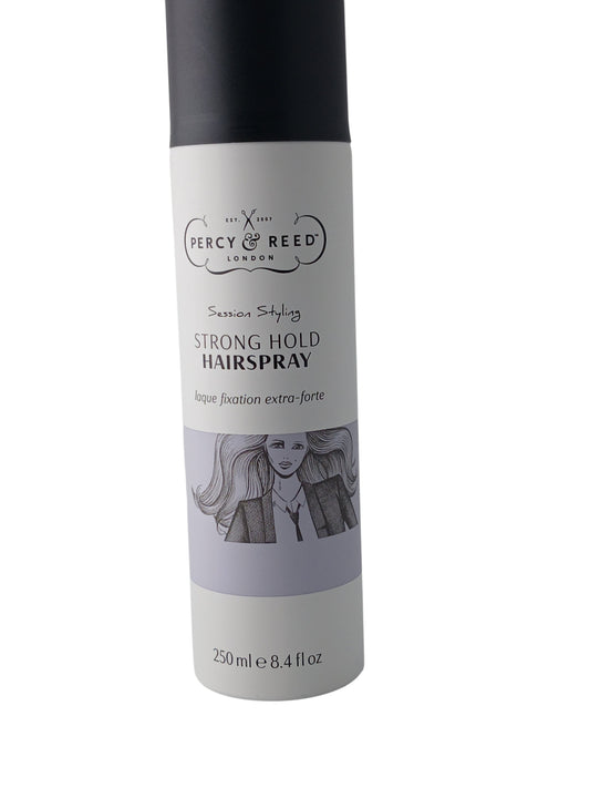 Department Store UK Percy & Reed Session Styling Strong Hold Hairspray in a 250ml white aerosol bottle.