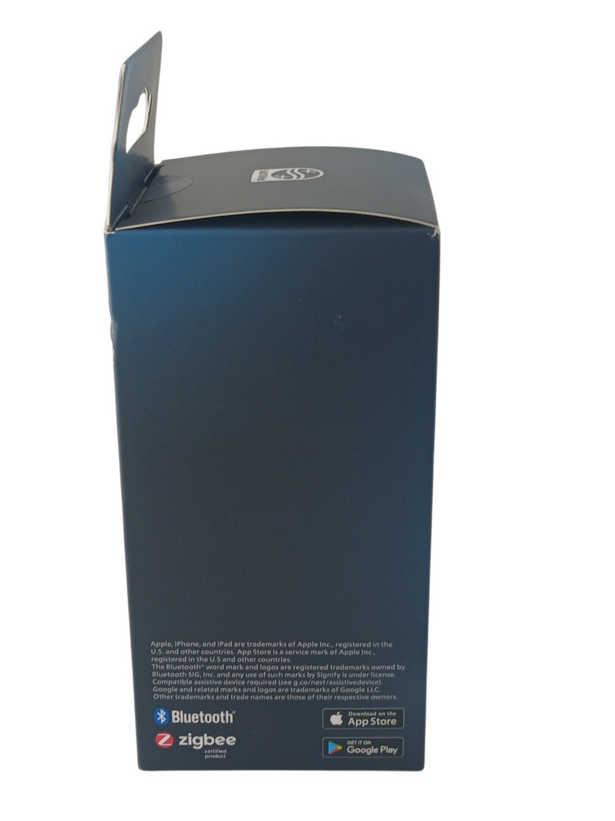 Department Store UK Philips Hue smart plug packaging box side view showing Bluetooth and Zigbee certification logos