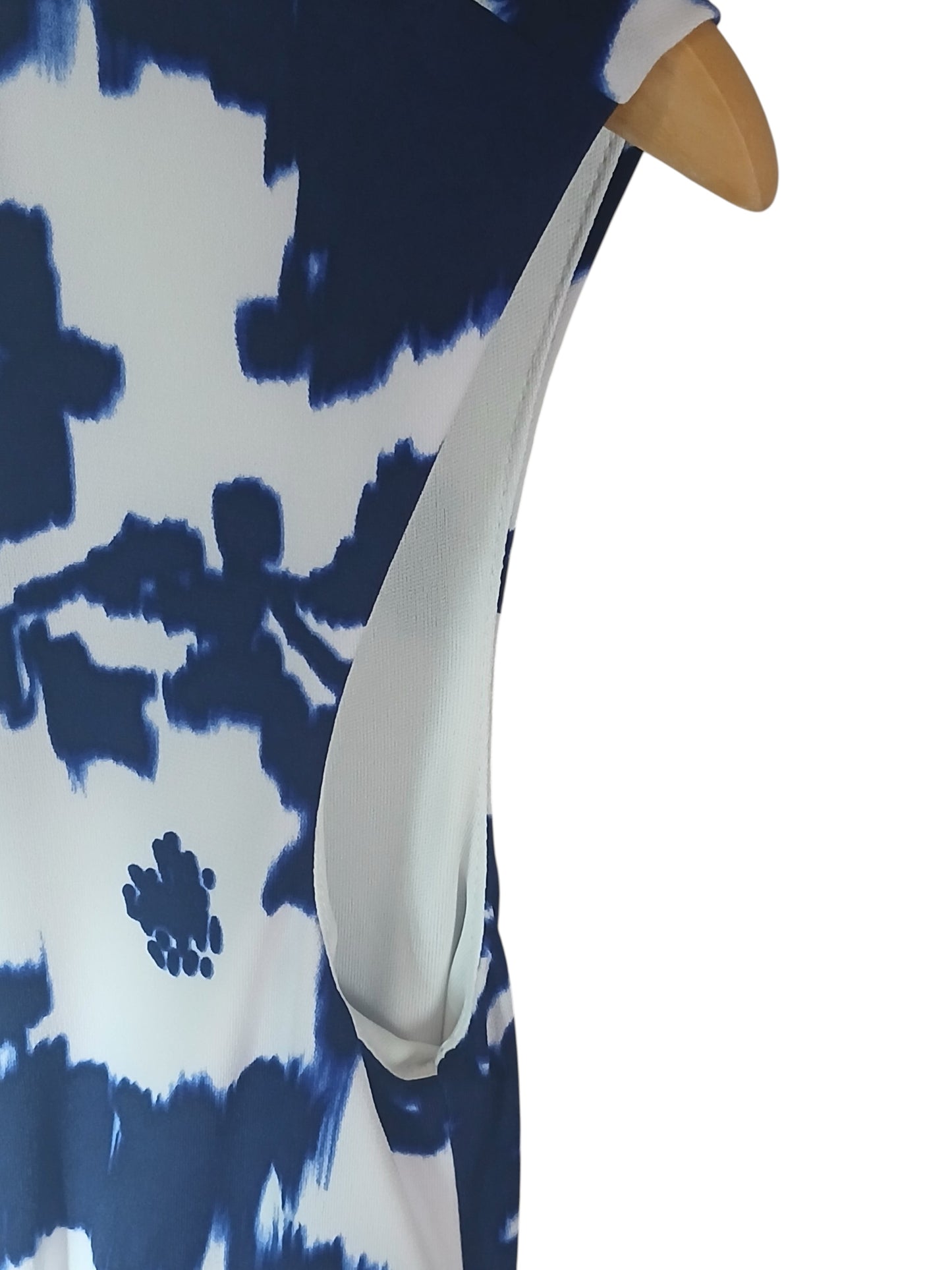 Department Store UK pre-loved Precis Petite dress featuring a blue and white abstract tie-dye print.
