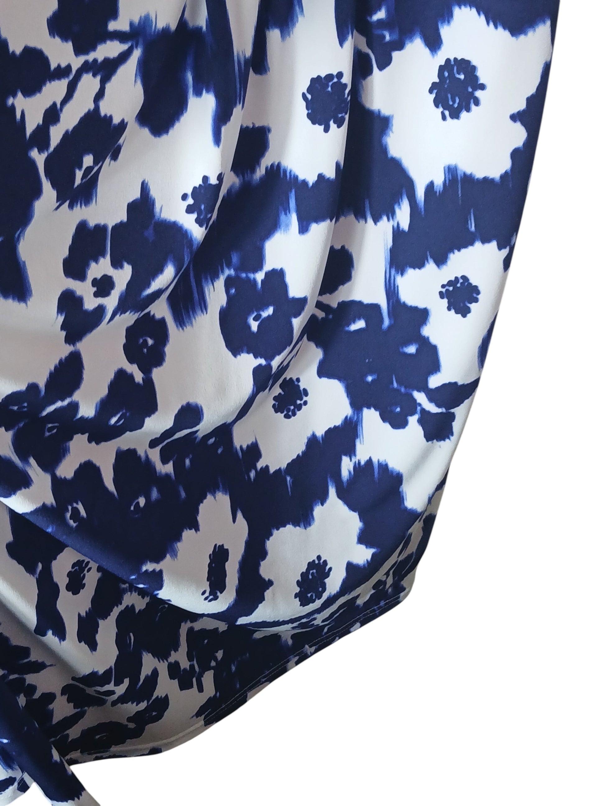 Department Store UK pre-loved Precis Petite dress featuring a blue and white abstract floral print fabric.