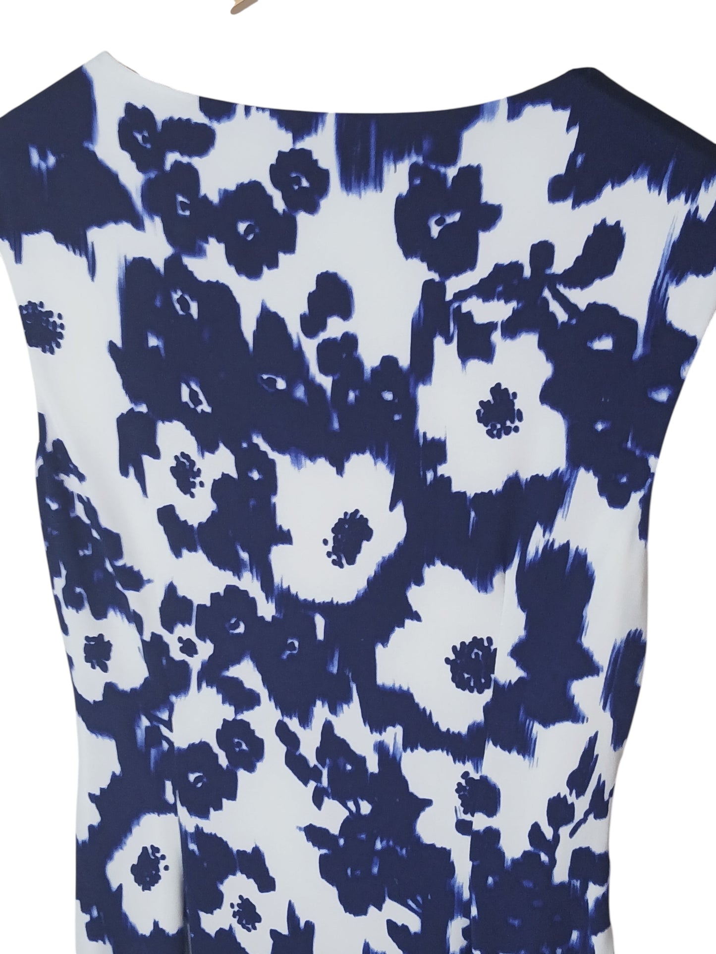 Department Store UK pre-loved Precis Petite sleeveless dress featuring a blue and white floral brushstroke print.