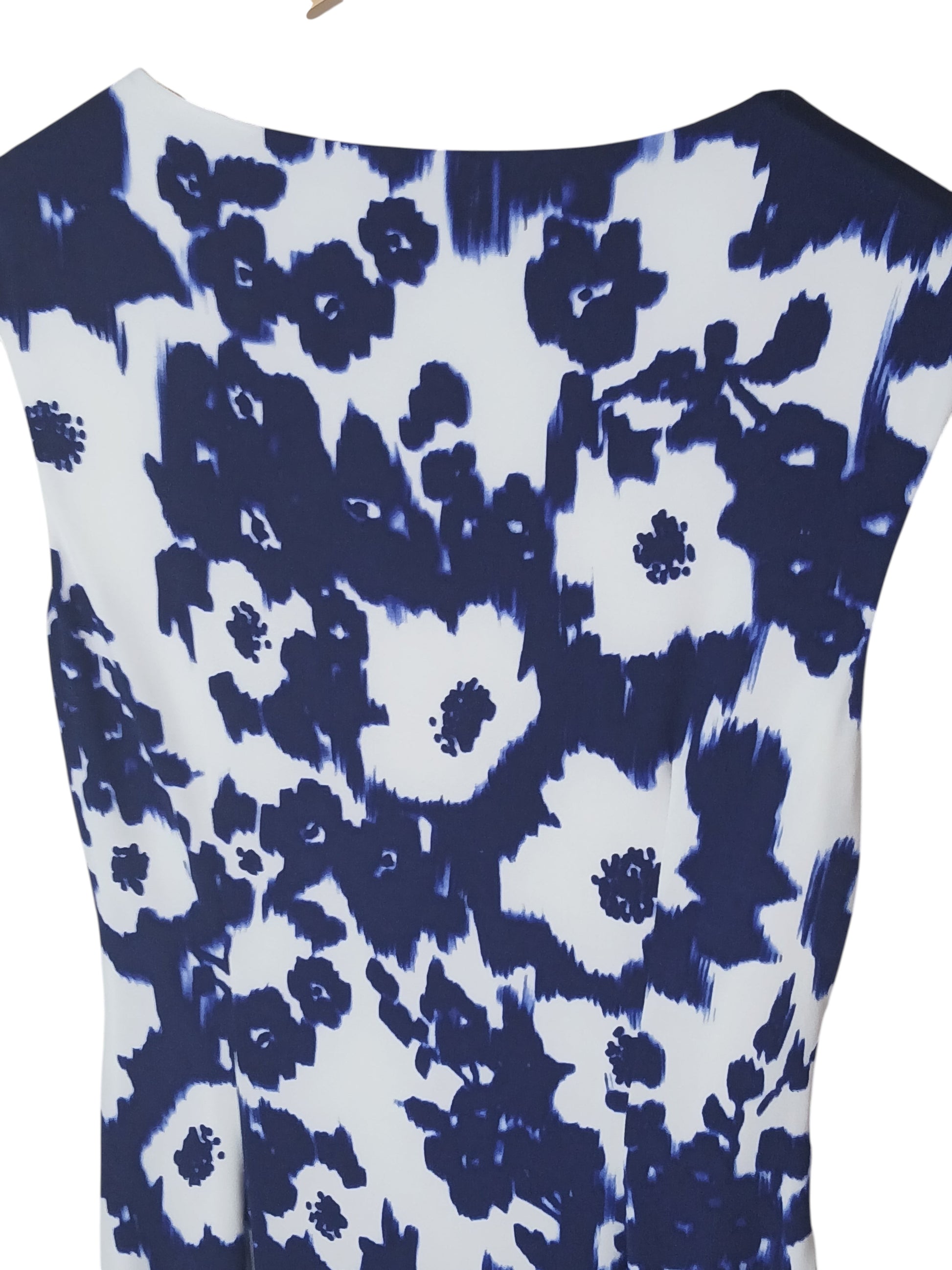 Department Store UK pre-loved Precis Petite sleeveless dress featuring a blue and white floral brushstroke print.