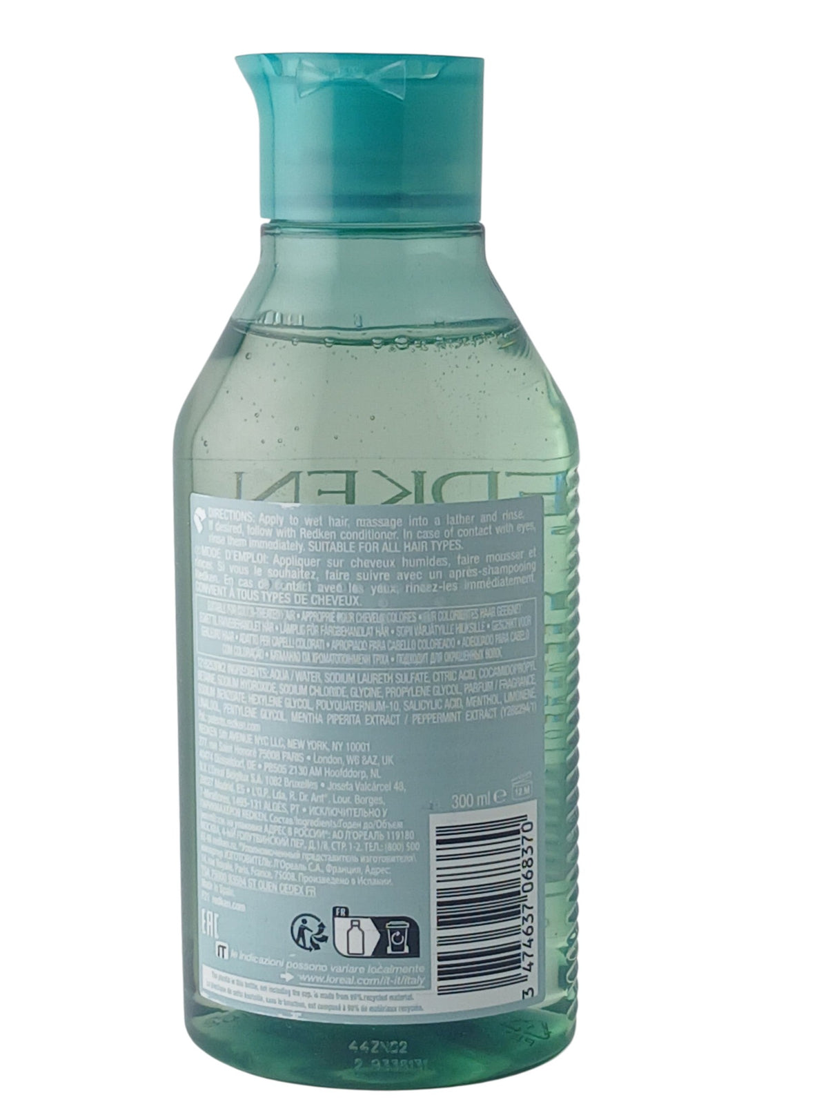 Department Store UK Redken Amino-Mint Shampoo bottle showing back label with ingredients and instructions