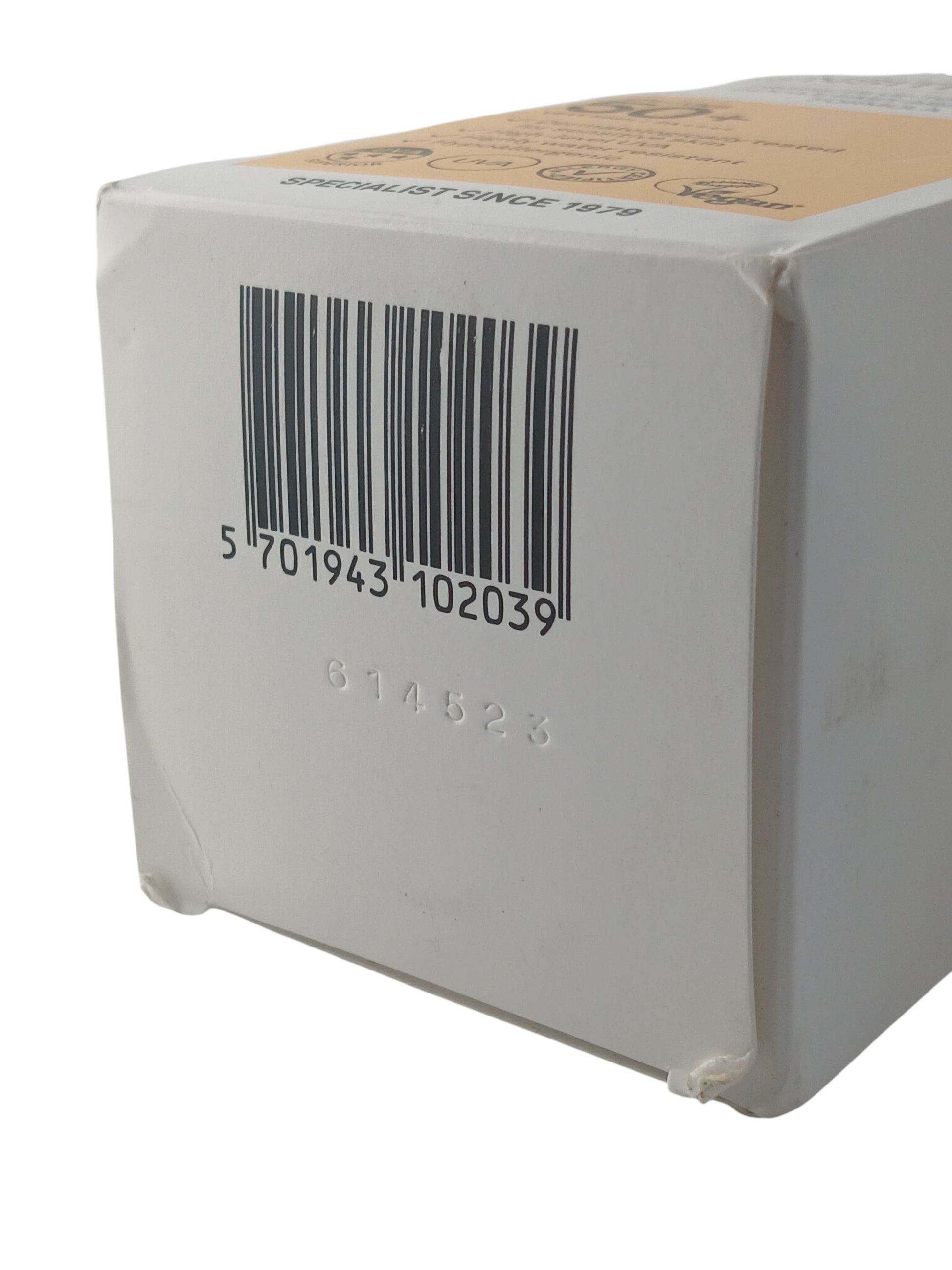 Department Store UK Riemann P20 SPF 50+ sunscreen box base with barcode and batch code details