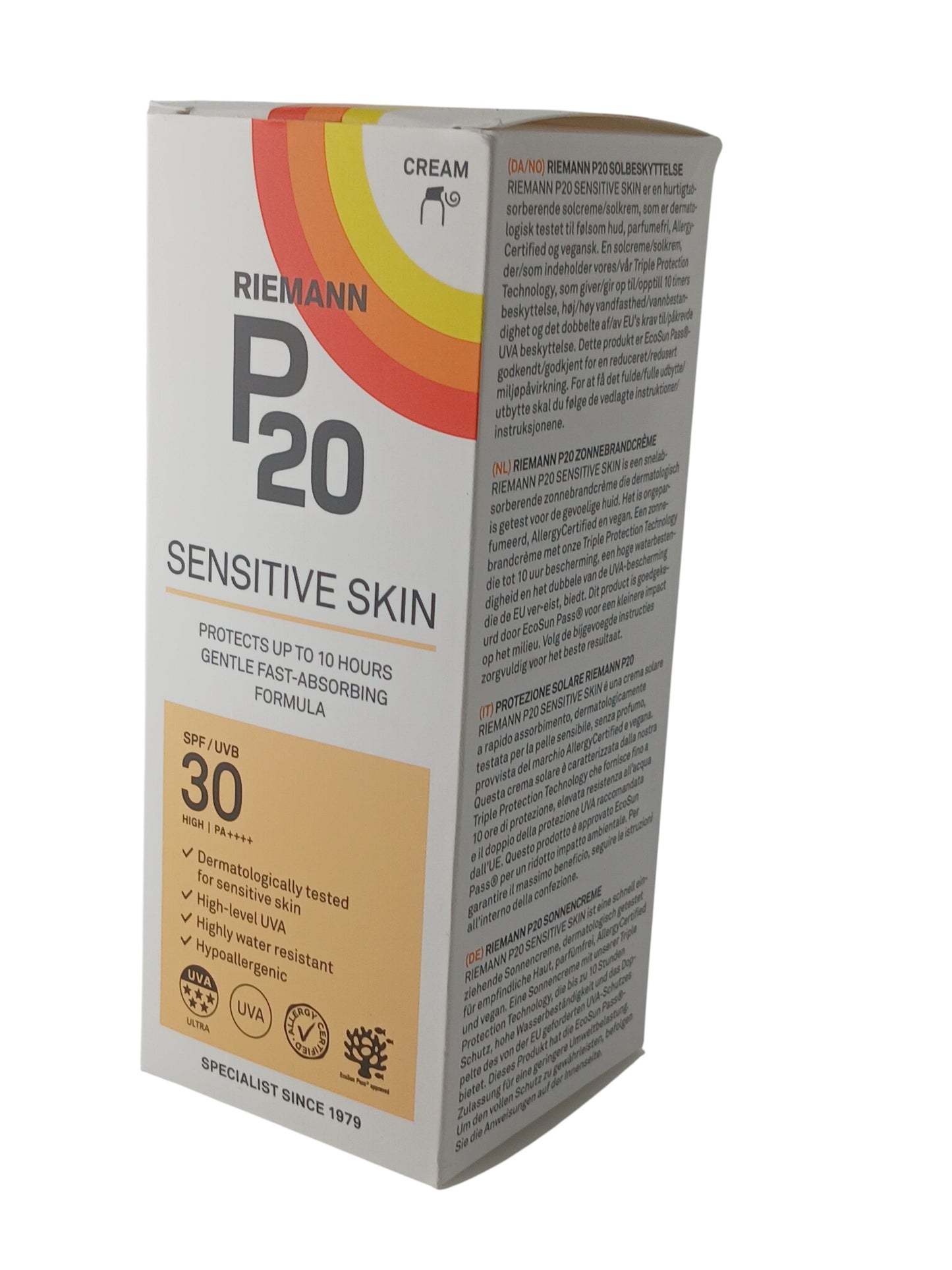 Department Store UK Riemann P20 SPF 30 Sensitive Skin sunscreen cream 200ml box packaging