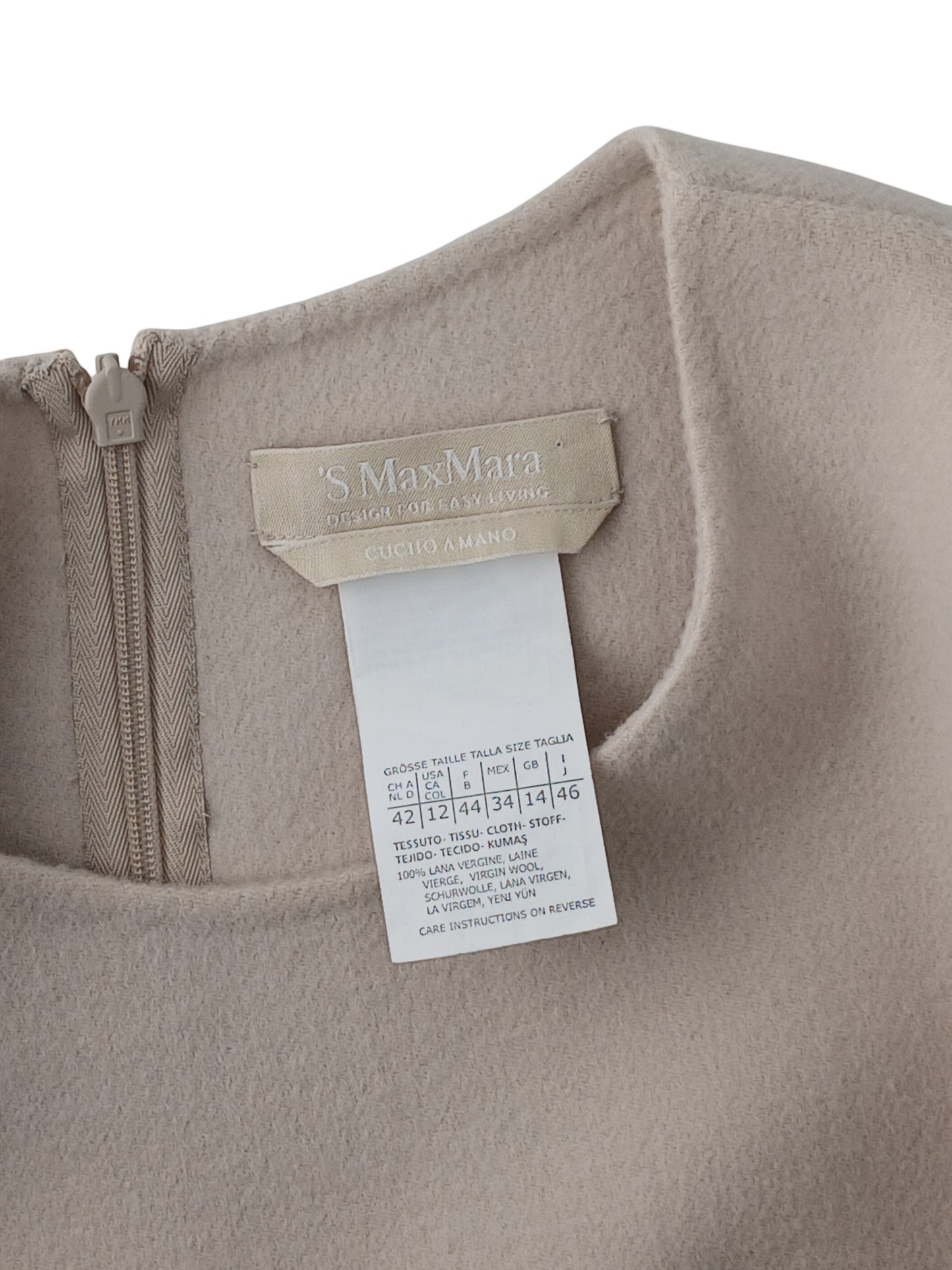 Department Store UK 'S Max Mara pure wool dress label and size tag in beige