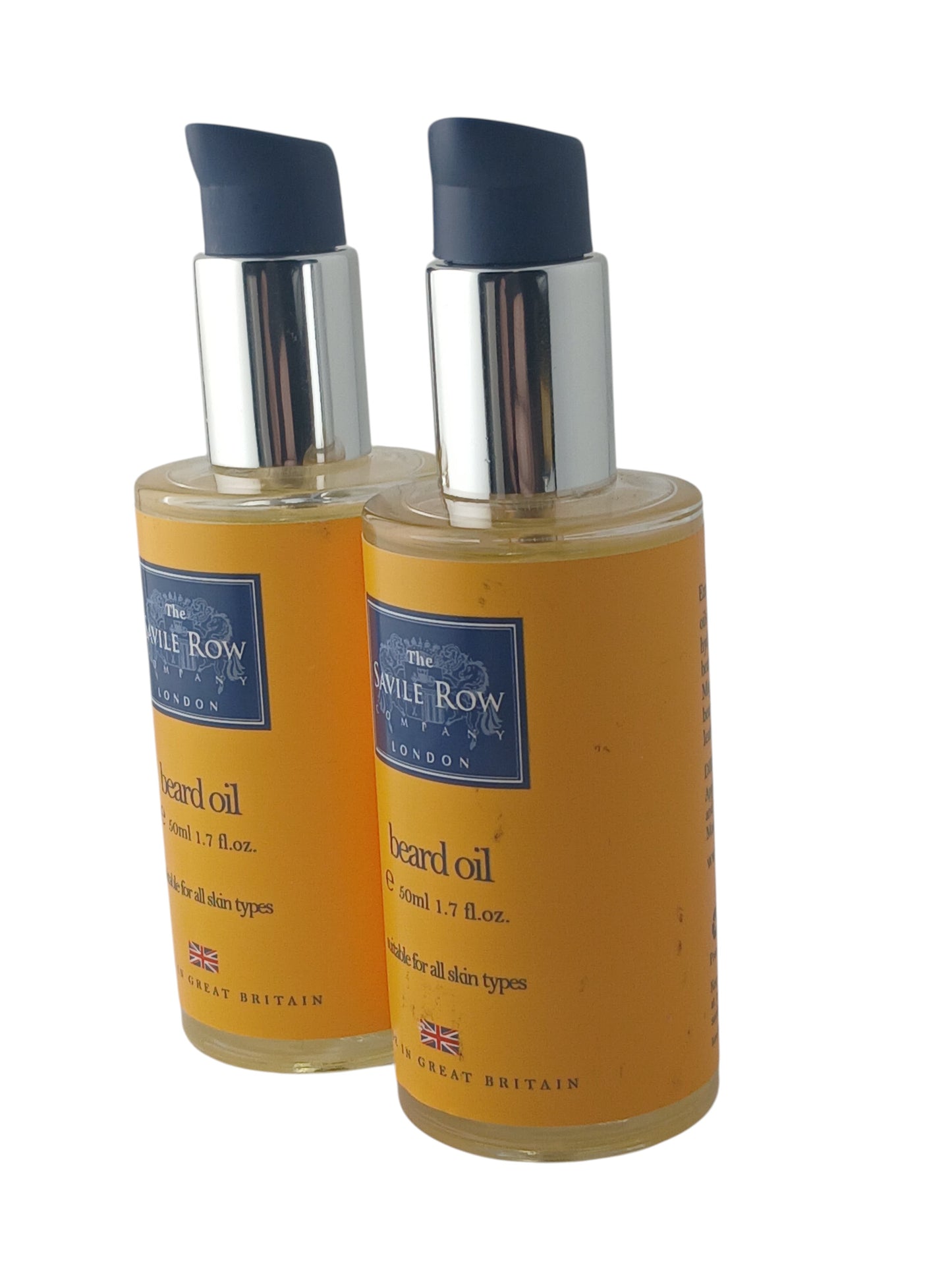 Department Store UK twin pack of Savile Row London Mayfair beard oil in 50ml pump bottles for hair and skin care.