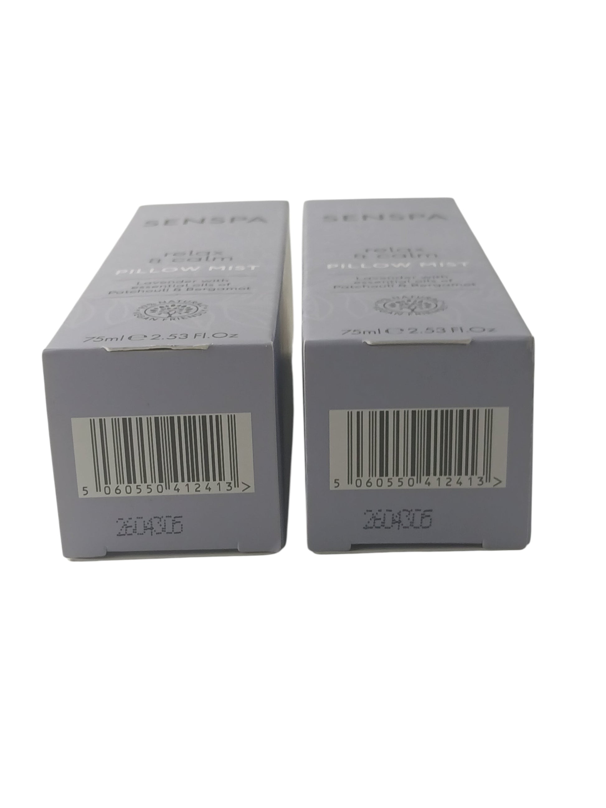 Department Store UK SENSPA Relax & Calm lavender pillow mist twin pack in light purple boxes with barcodes