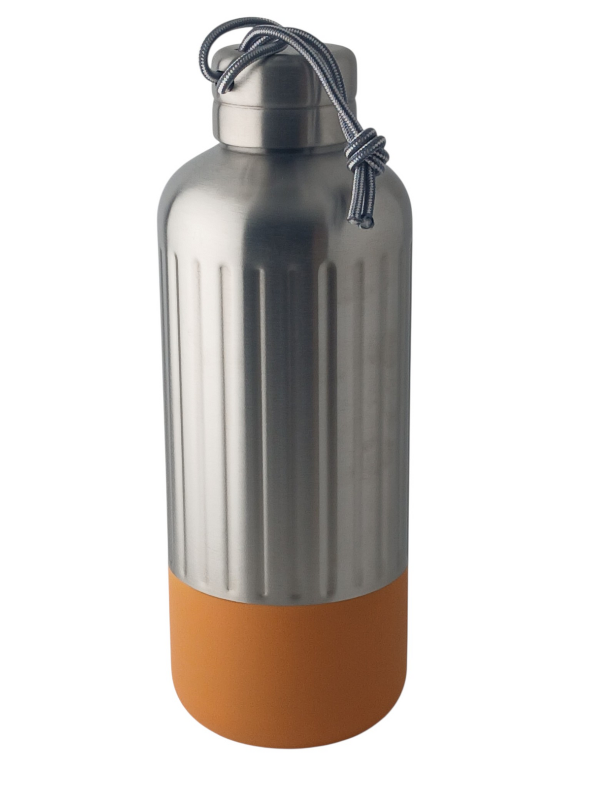 Department Store UK black+blum Explorer stainless steel insulated bottle with an orange silicone base and paracord loop