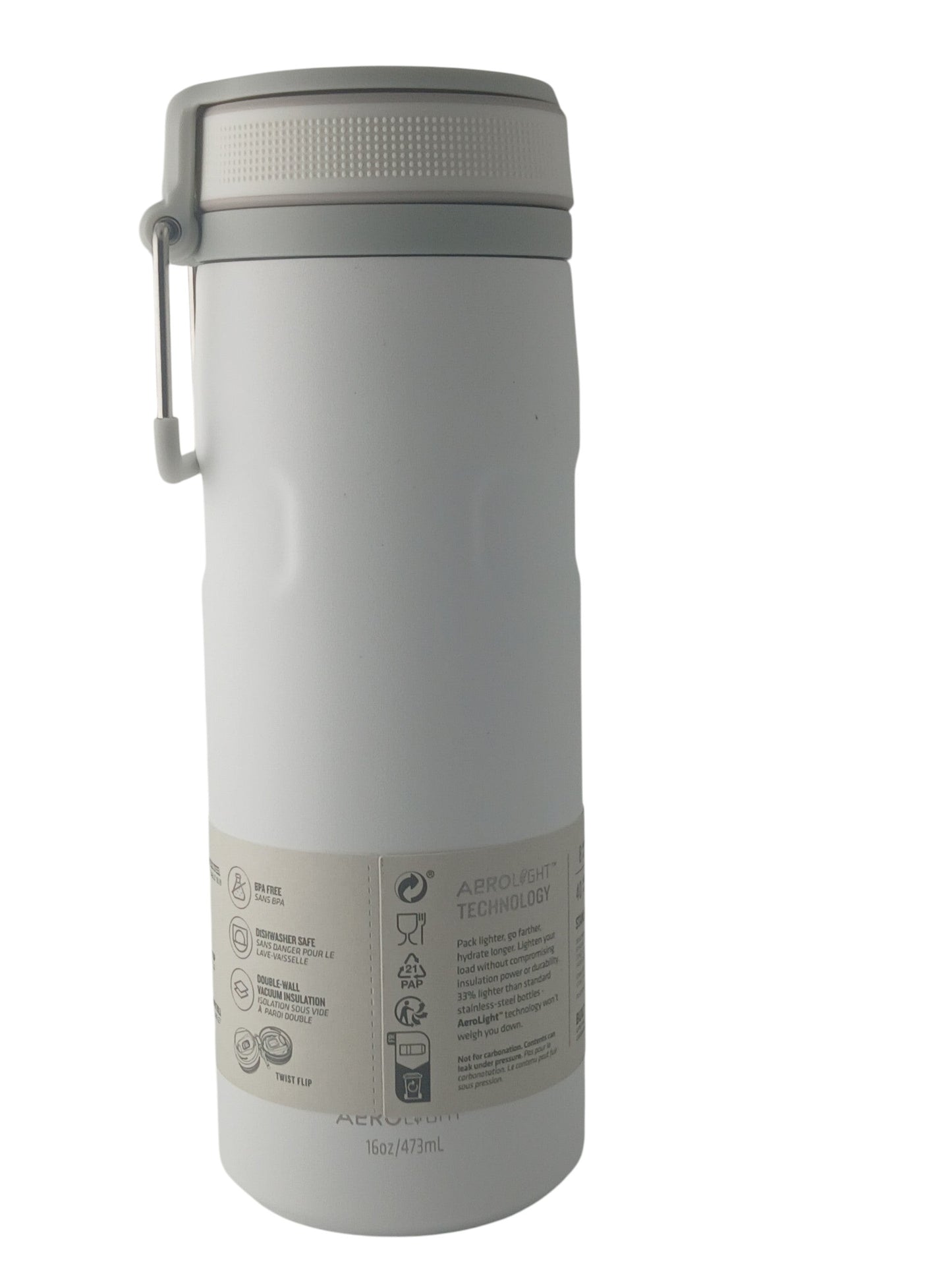 Department Store UK white Stanley Aerolight Iceflow bottle with a grey twist-flip lid and convenient carry loop.