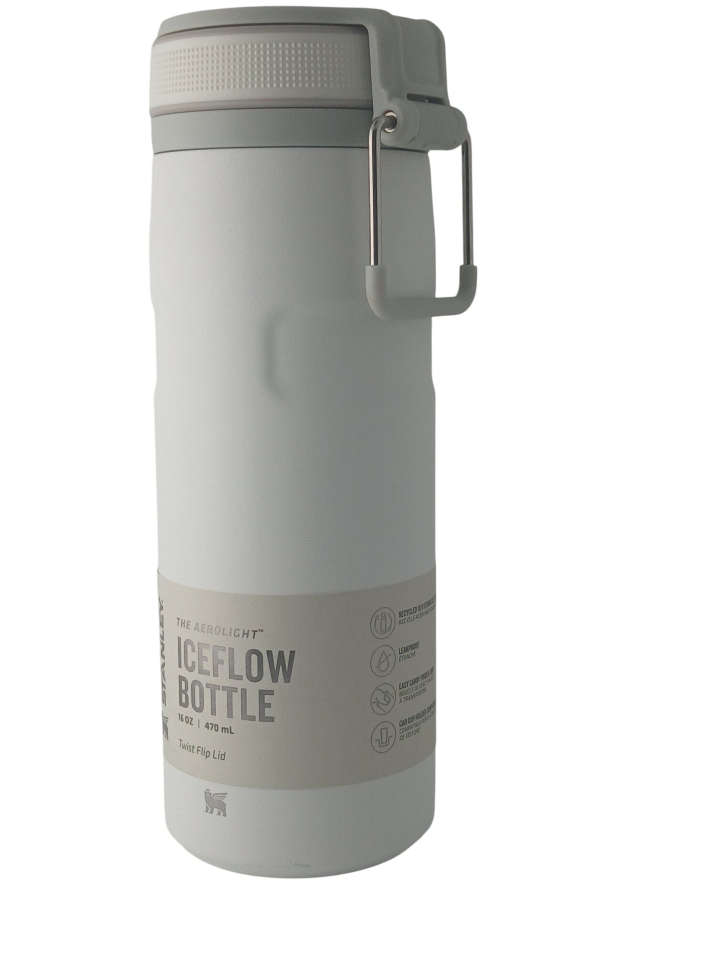 Department Store UK Stanley Aerolight Iceflow white stainless steel water bottle with a leakproof twist-flip lid.