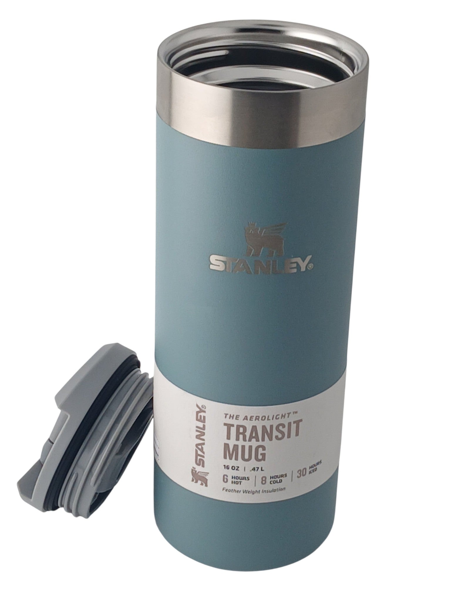 Department Store UK Stanley Aerolight blue stainless steel transit mug with open leakproof lid