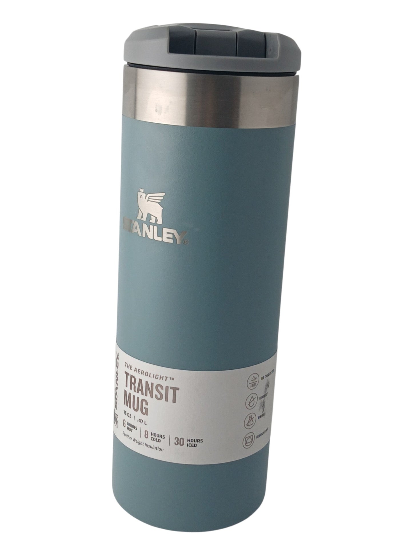 Department Store UK blue Stanley Aerolight Transit Mug with leakproof lid and stainless steel thermal insulation