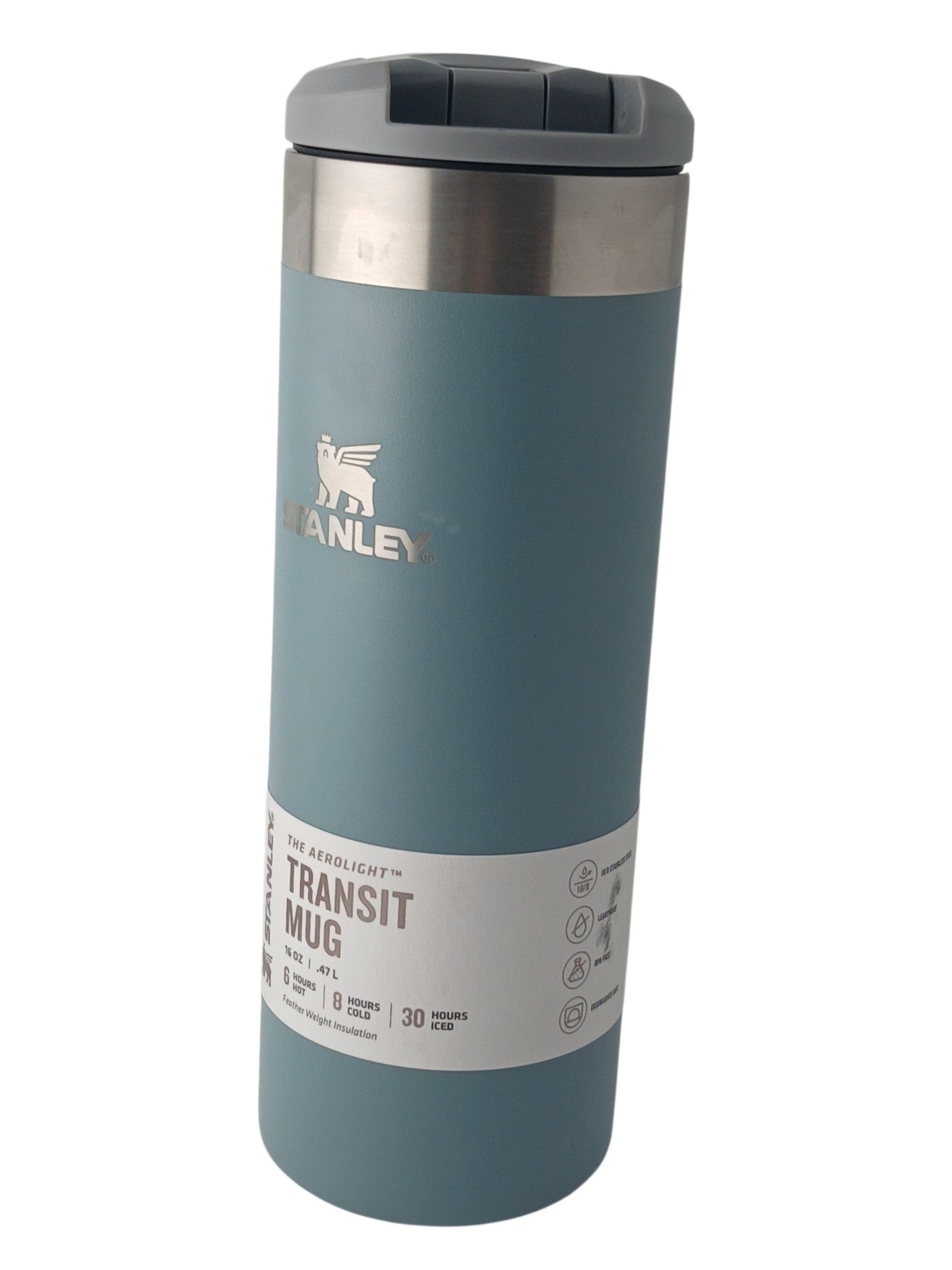 Department Store UK blue Stanley Aerolight Transit Mug with leakproof lid and stainless steel thermal insulation