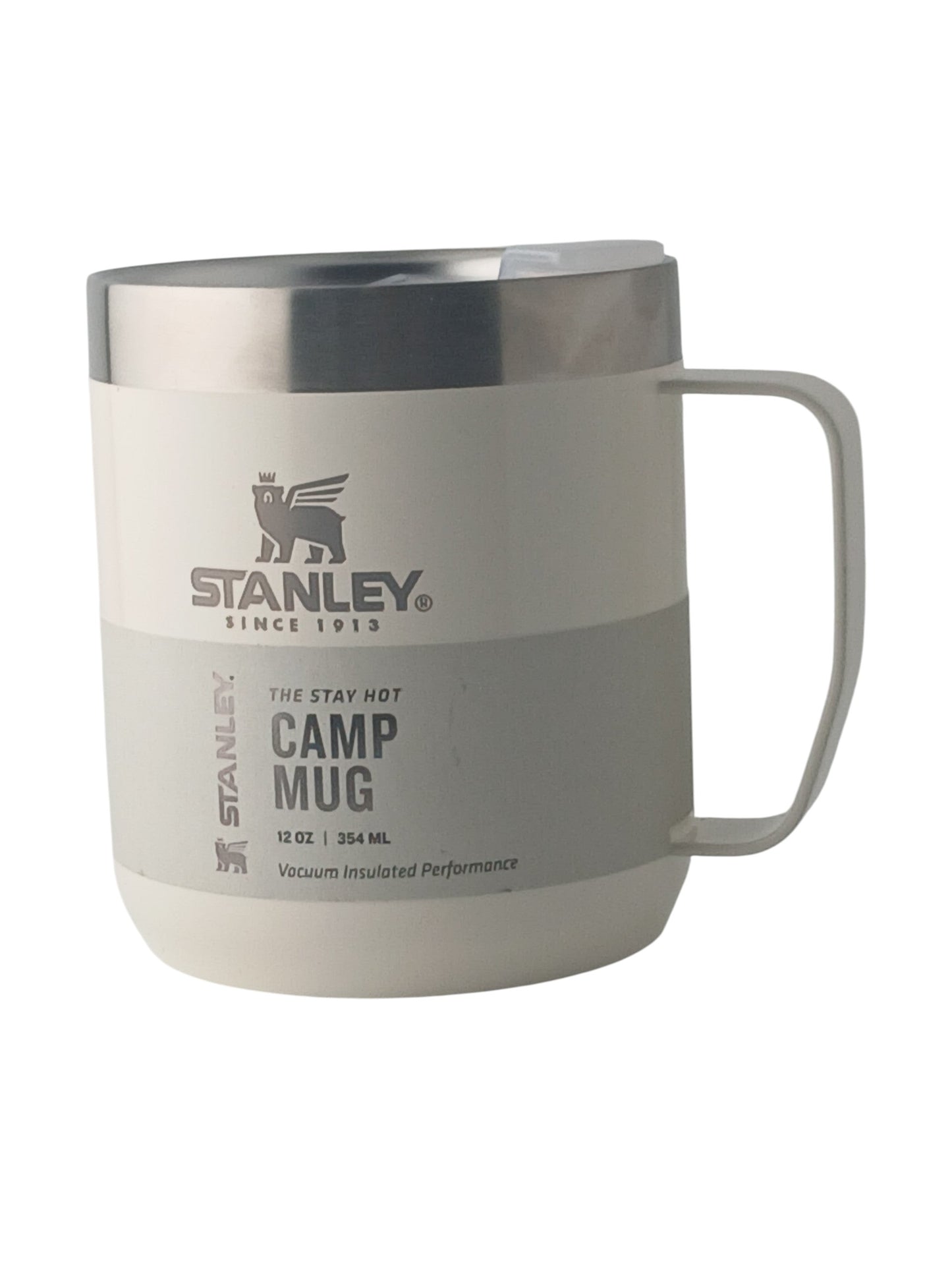Department Store UK Stanley cream stainless steel camp mug with ergonomic handle and splash-resistant lid