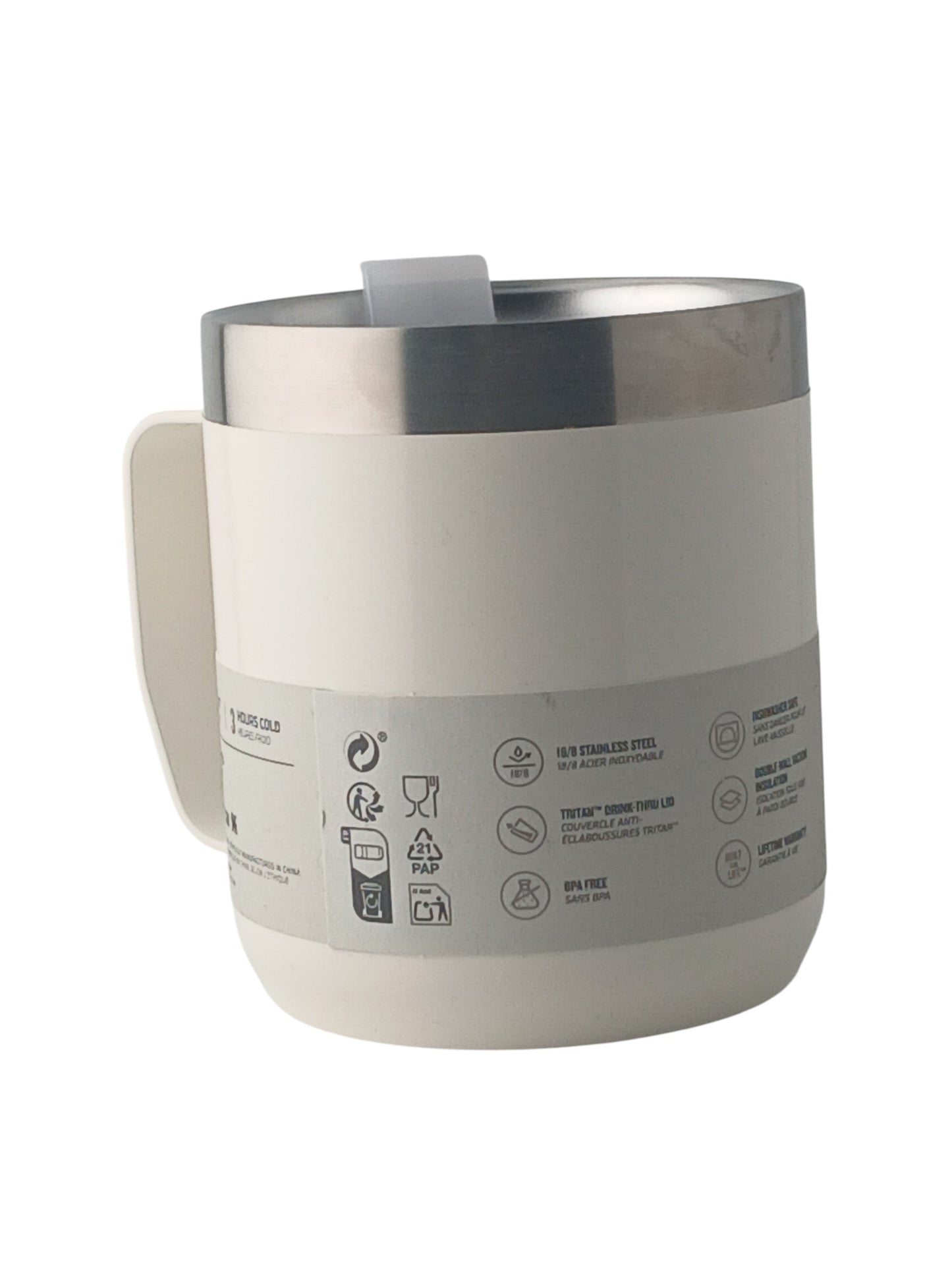 Department Store UK Stanley cream stainless steel camp mug with splash-resistant lid and ergonomic handle
