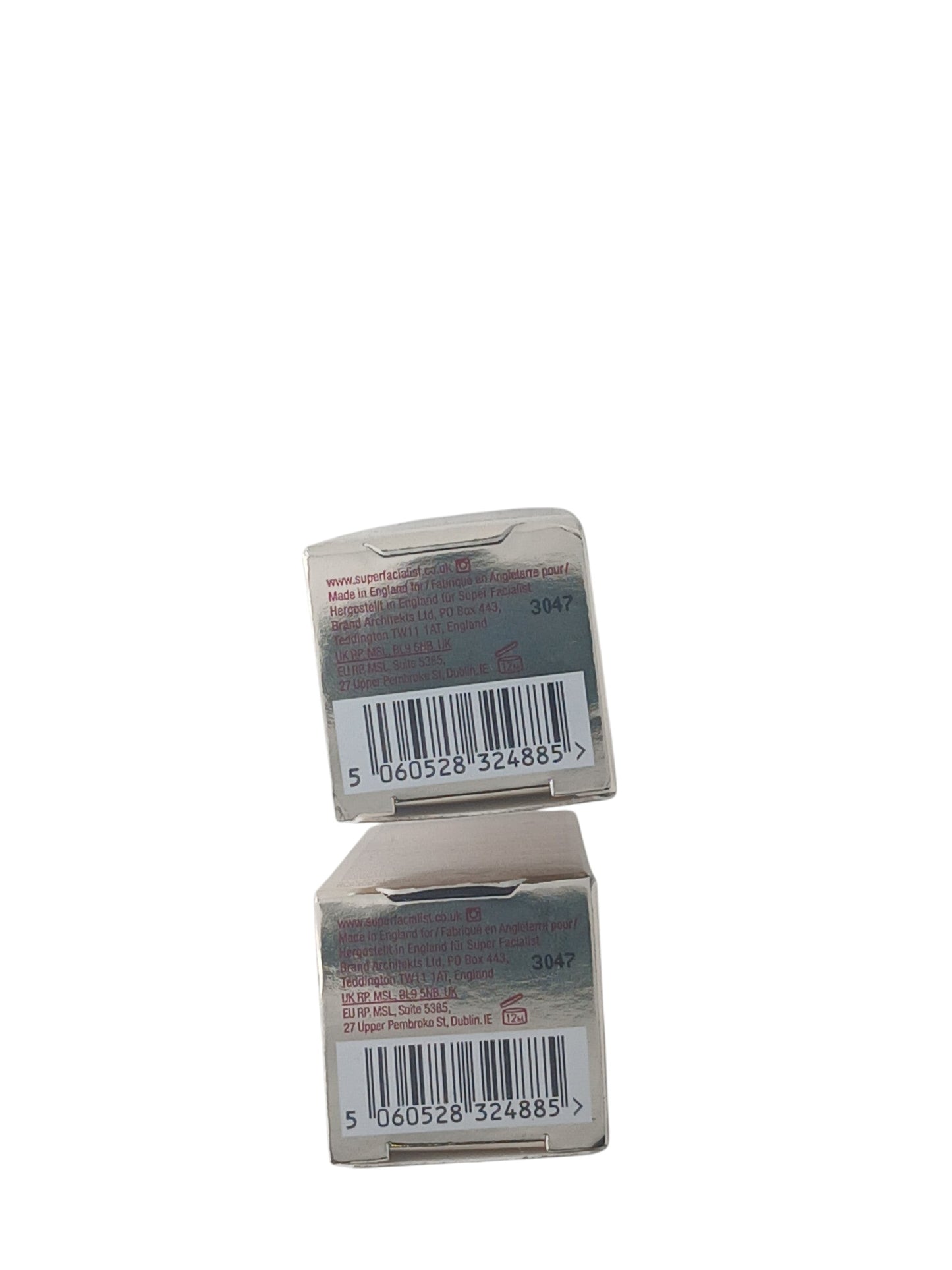 Department Store UK twin pack of Super Facialist Hexapeptide 9 anti-ageing serum boxes showing barcodes and details