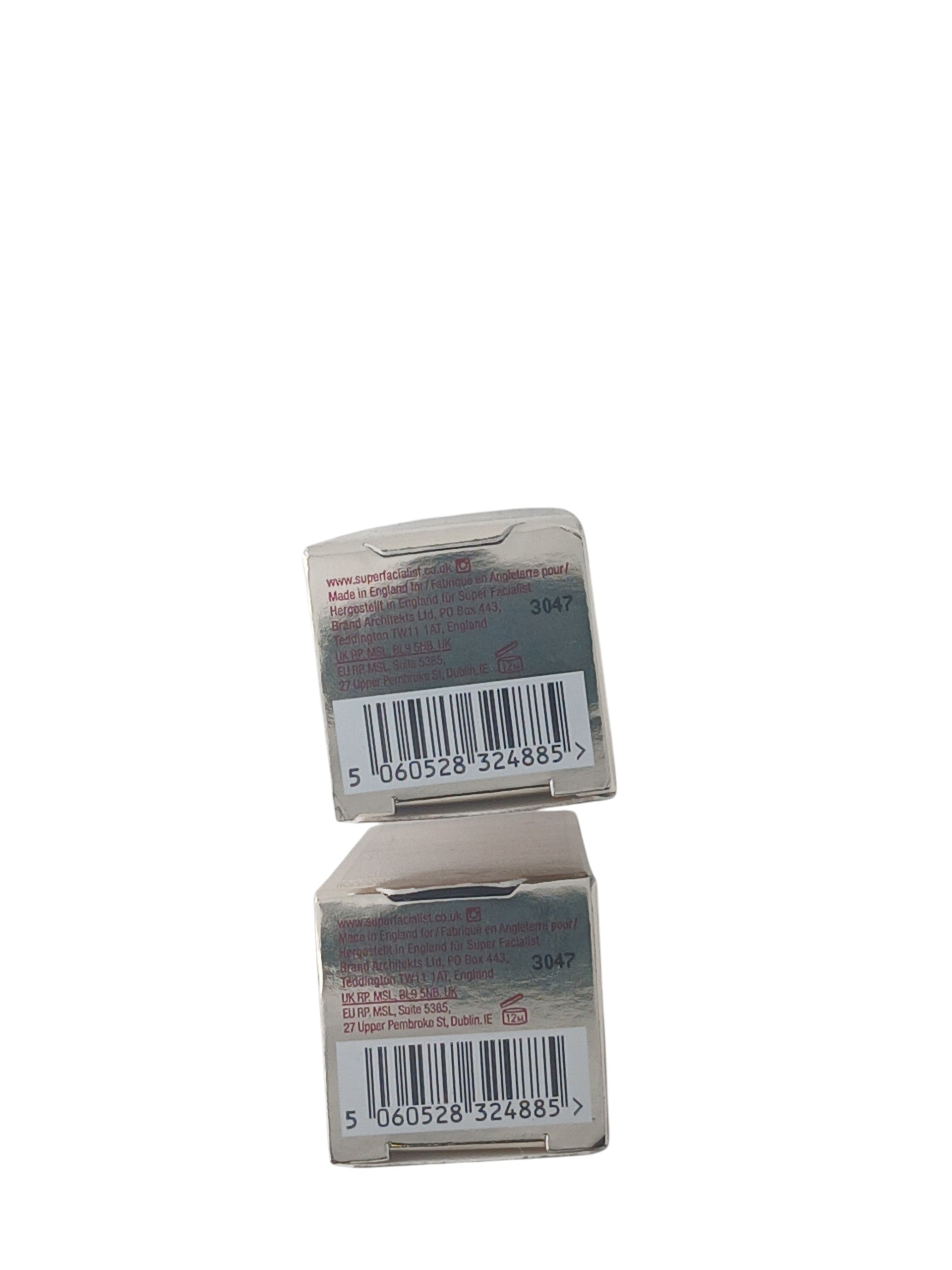 Department Store UK twin pack of Super Facialist Hexapeptide 9 anti-ageing serum boxes showing barcodes and details